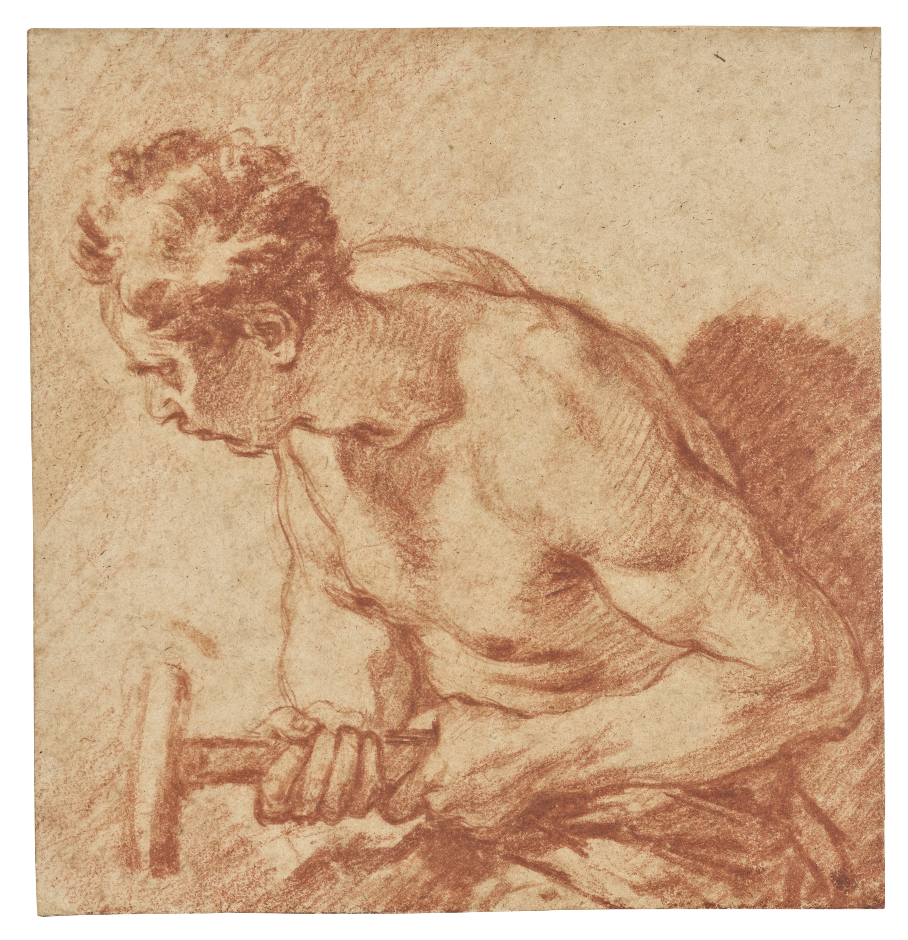 Francois Boucher, Study of a male Nude wielding a Hammer, offered in Lines of Vision: Celebrating 20 Years of Stephen Ongpin Fine Art on 2 July 2026 at Christie's in London