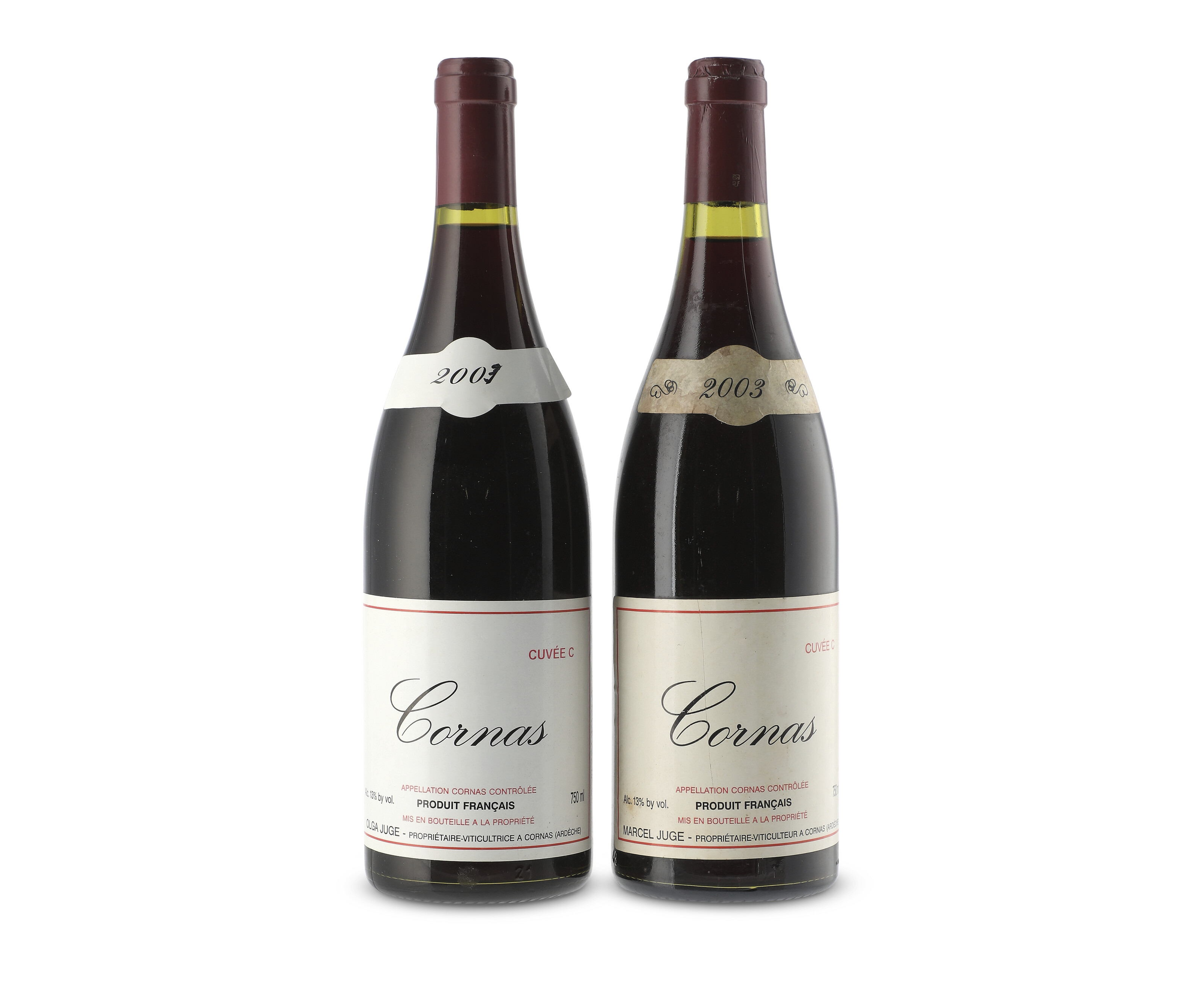 Marcel Juge, Cornas Cuvée C 2003, Rhône U. 1x 1cm and 1x 1.5cm, one ...