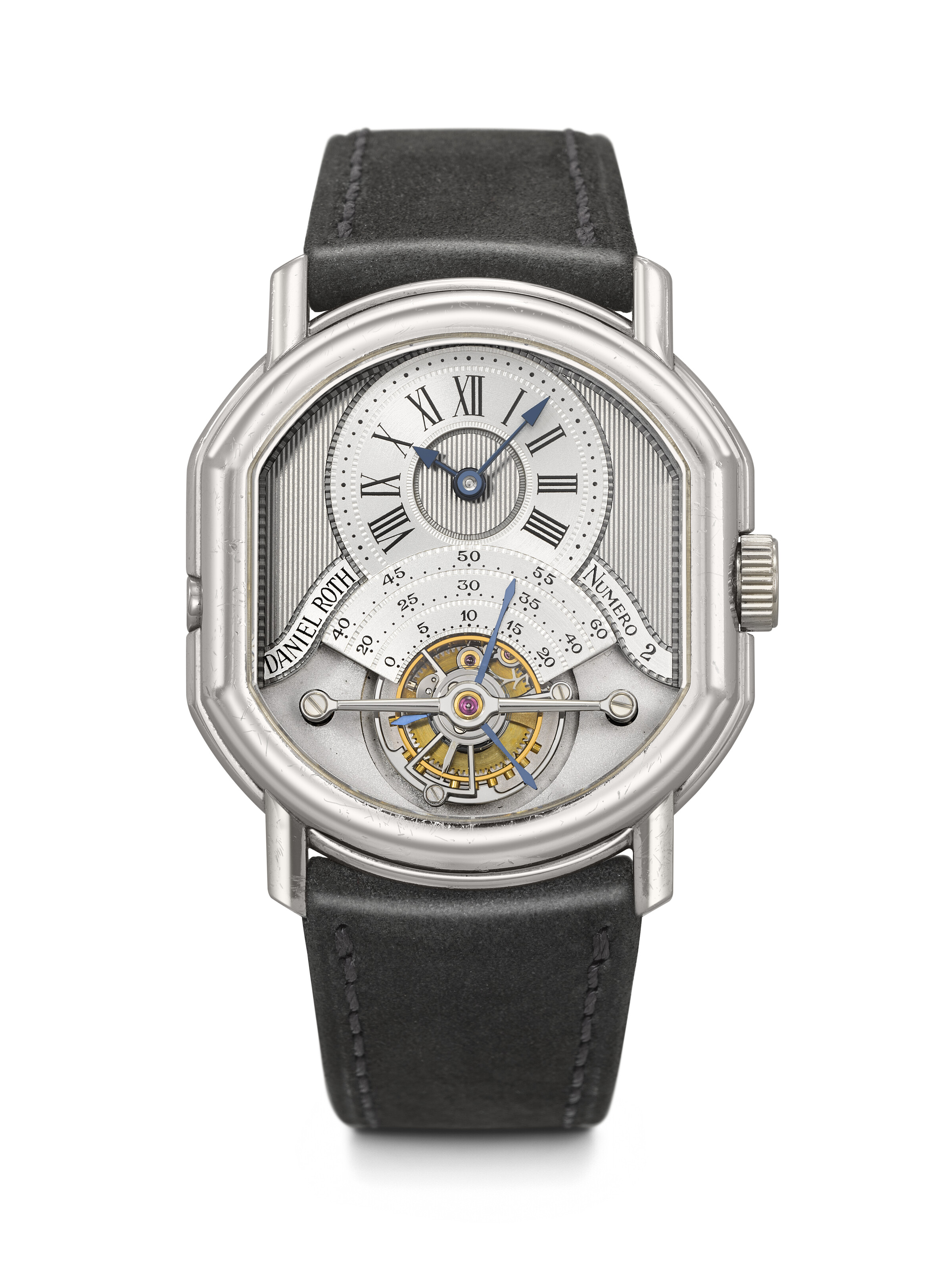 Daniel Roth. A stainless-steel limited-edition double-sided tourbillon wristwatch with date and power-reserve indication, circa 1990. Regulateur Tourbillon model, ref. C187 ST-SC, no. 2, offered in Rare Watches on 11 and 12 May 2026 at Christie's in Geneva
