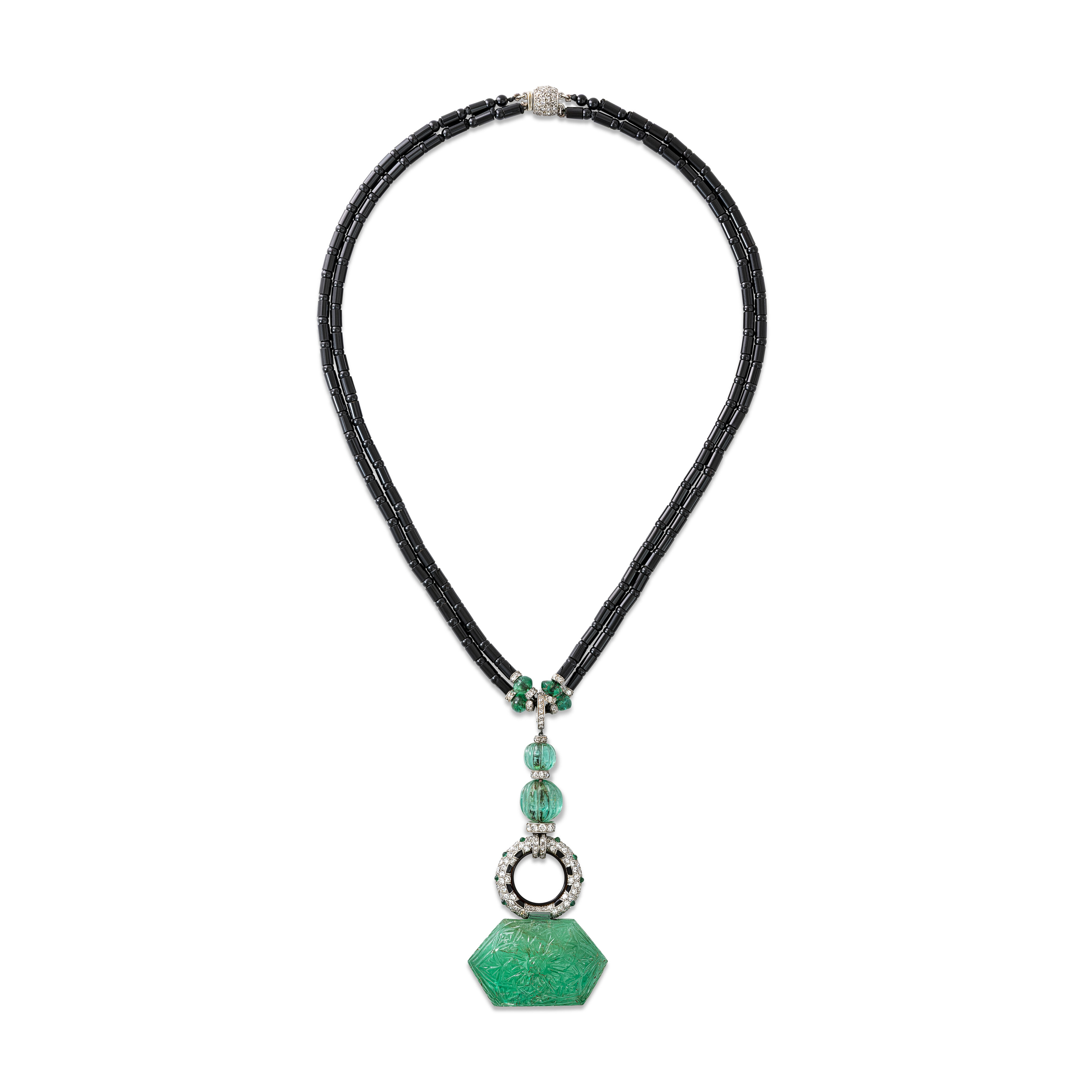 Cartier. A rare Art Deco emerald, onyx and diamond necklace, offered in Magnificent Jewels on 13 May 2026 at Christie's in Geneva