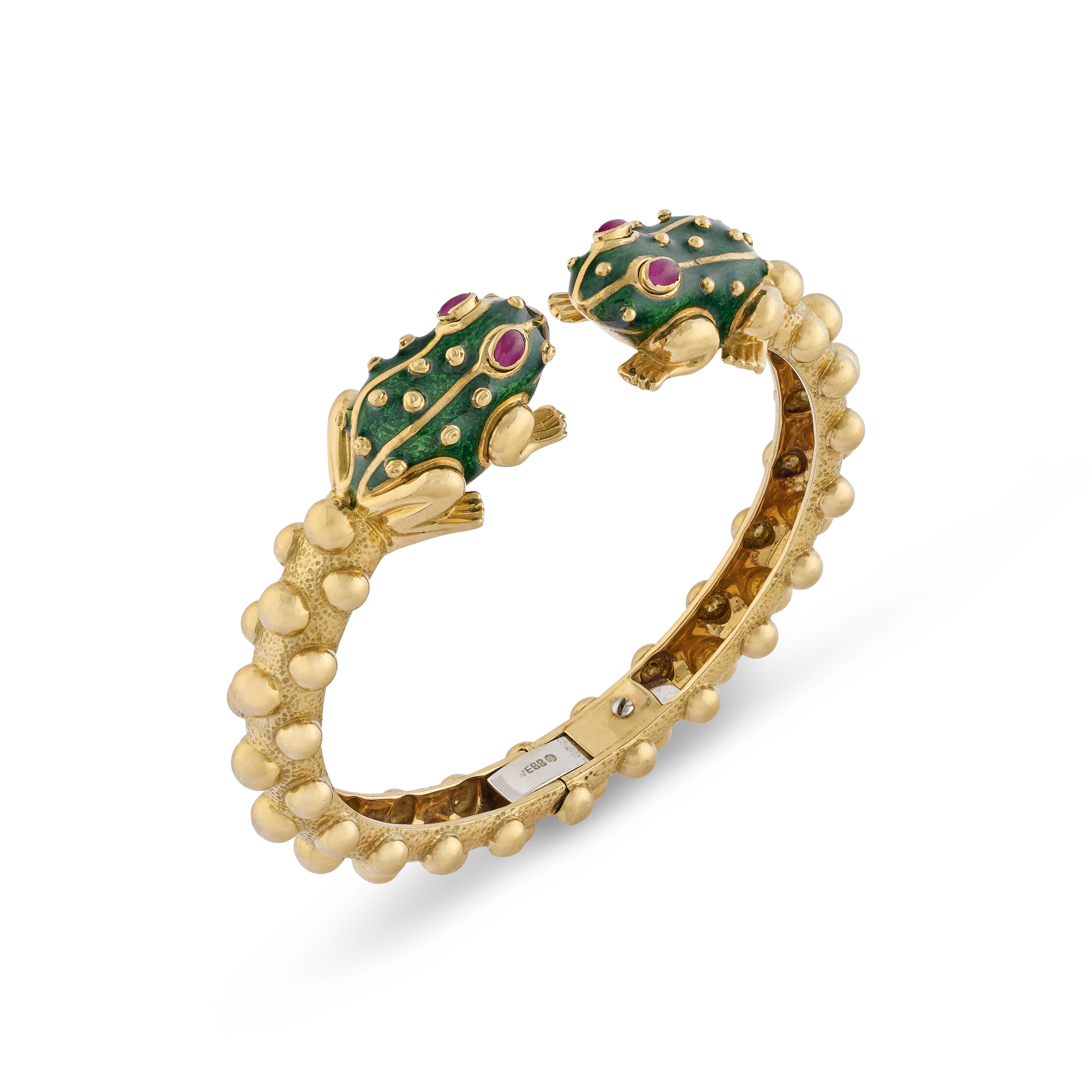Catalog image of DAVID WEBB RUBY AND ENAMEL FROG BANGLE