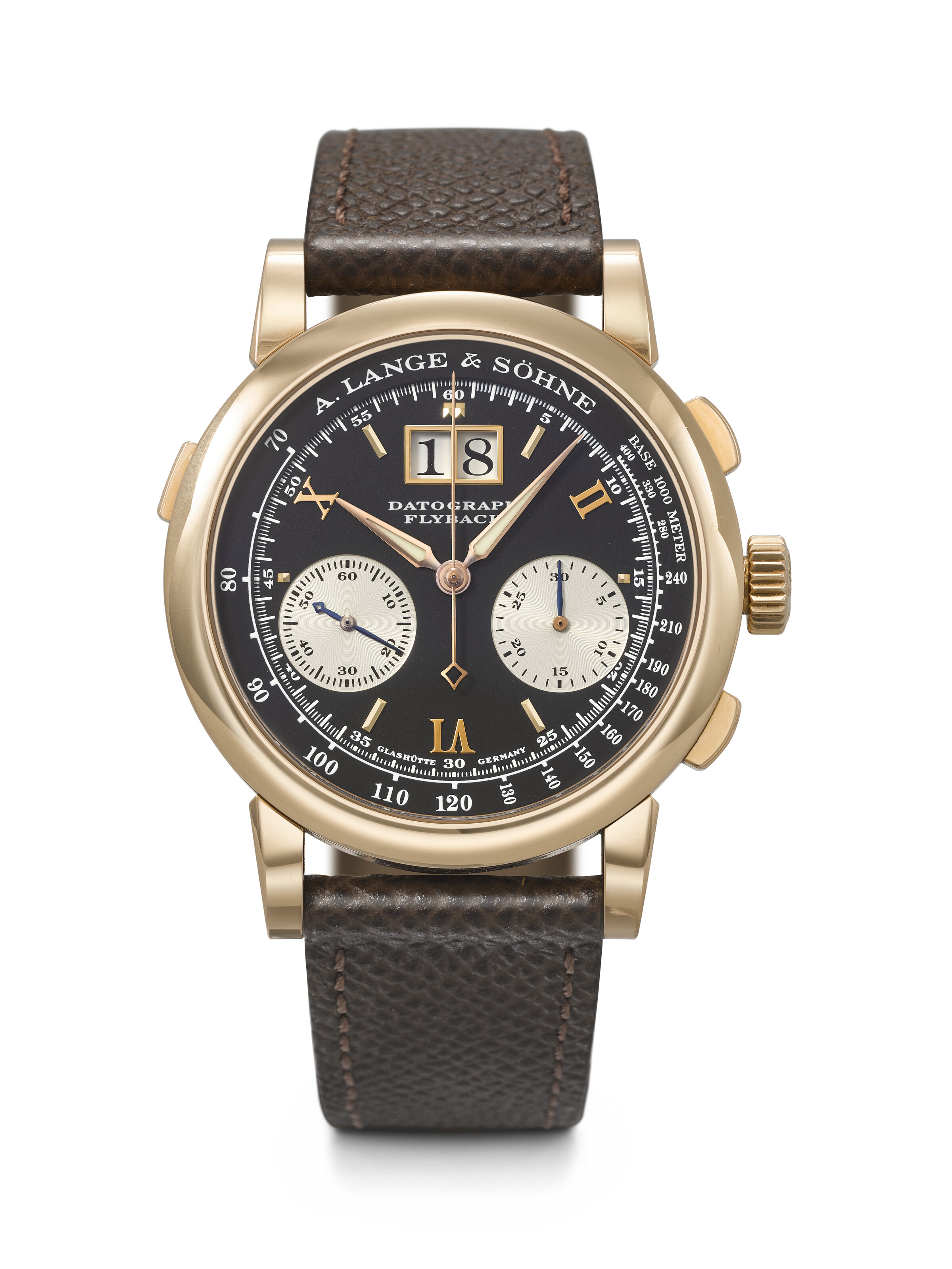 A. Lange and Sohne. An early and impressive 18k pink gold flyback chronograph wristwatch with oversized date. Datograph model, ref. 403.031, case no. 152'173, circa 2004, offered in Rare Watches Including Watches for ELA on 9 November 2026 at Christie's in Geneva