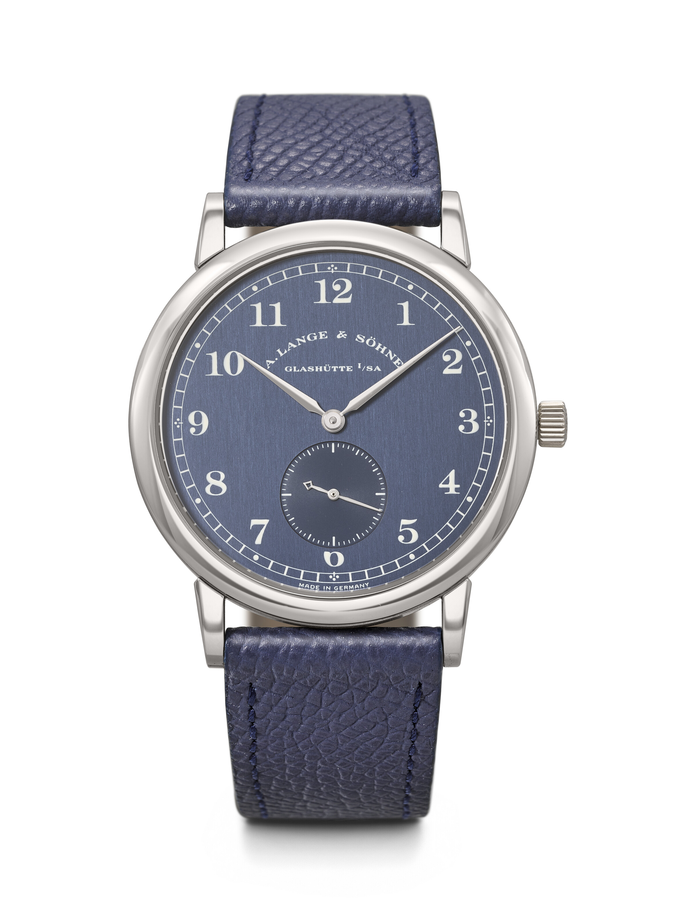 A. Lange and Sohne. A highly unusual and elegant platinum wristwatch with blue dial. 1815 model, ref. 206.025, case no. 127'650, circa 2000, offered in Rare Watches Including Watches for ELA on 9 November 2026 at Christie's in Geneva