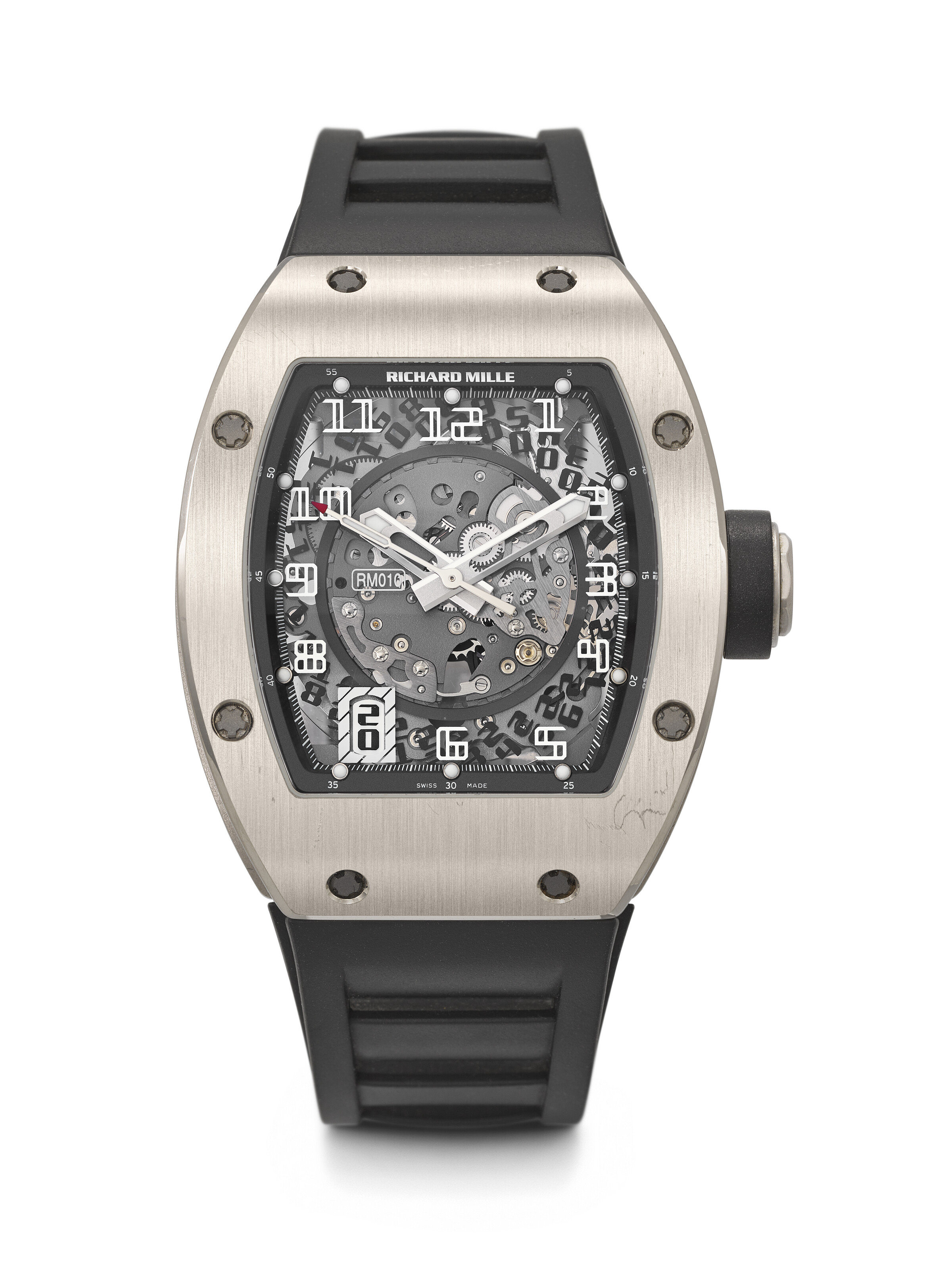 Richard Mille. A rare and attractive 18k white gold tonneau-shaped automatic semi-skeletonised wristwatch with sweep centre seconds and date, offered in Rare Watches Including Watches for ELA on 9 November 2026 at Christie's in Geneva