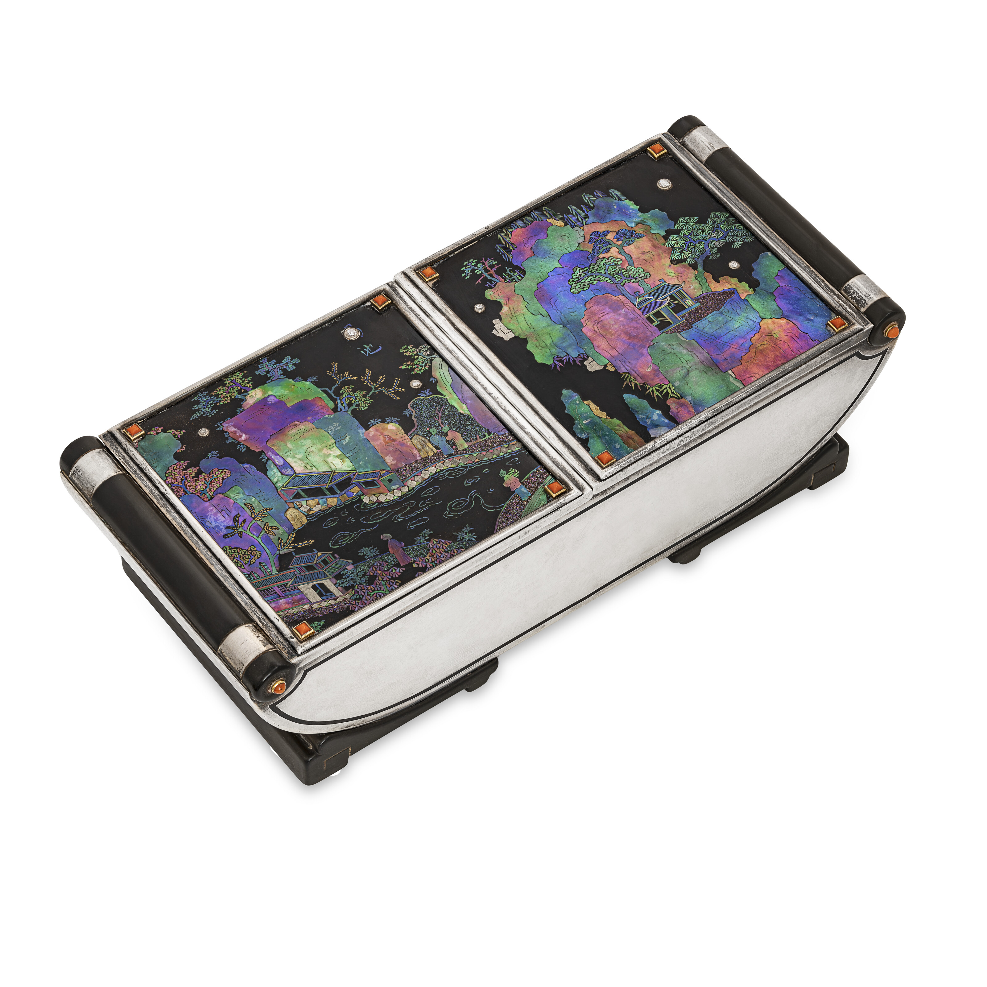 A Cartier Art Deco laque burgaute, coral, diamond and wood table cigarette case, offered in Exceptional Jewels and Objects of Elegance: A Connoisseur's Collection - part I on 10 November 2026 at Christie's in Geneva