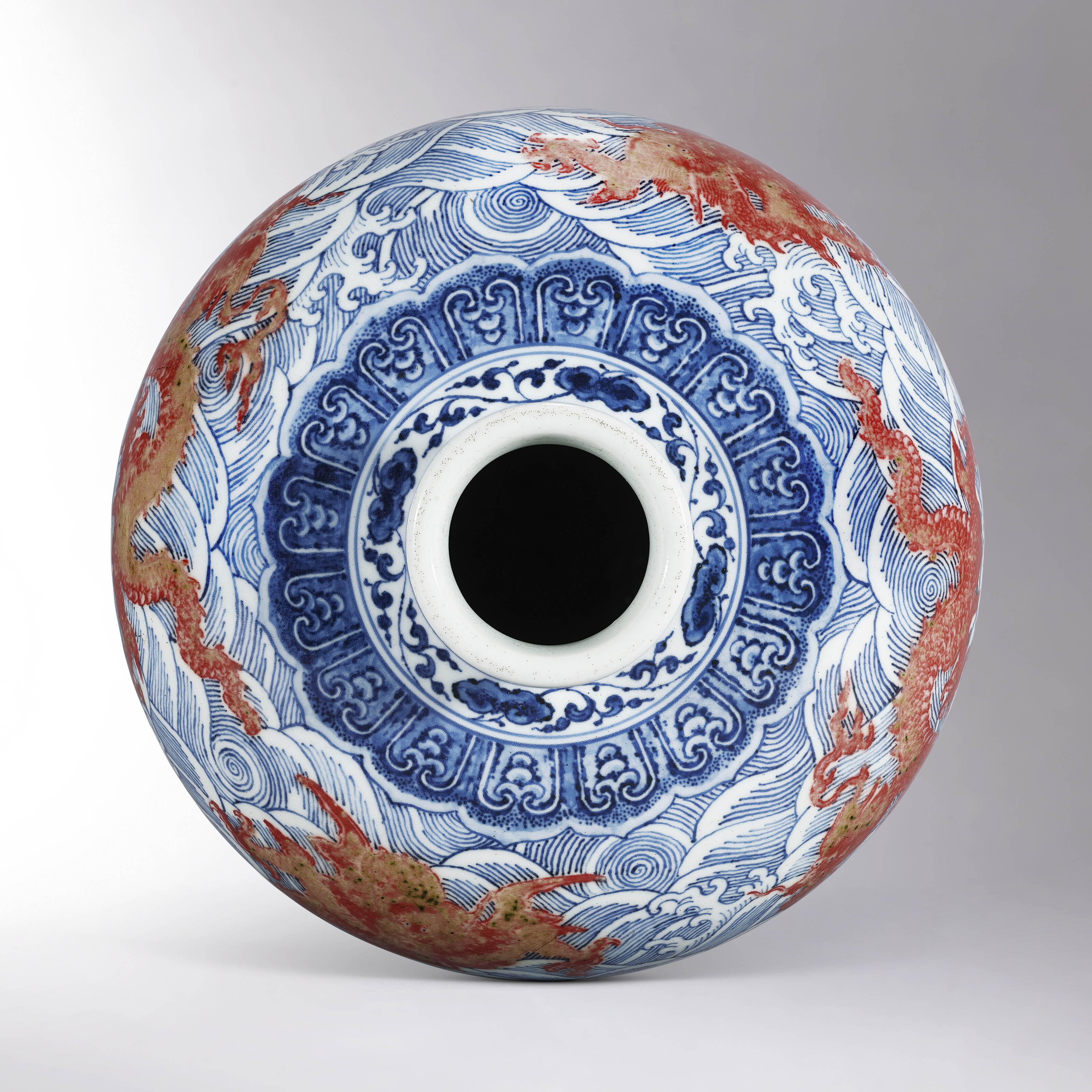 清乾隆御製青花釉裏紅九龍閙海紋梅瓶, QIANLONG PERIOD (1736-1795