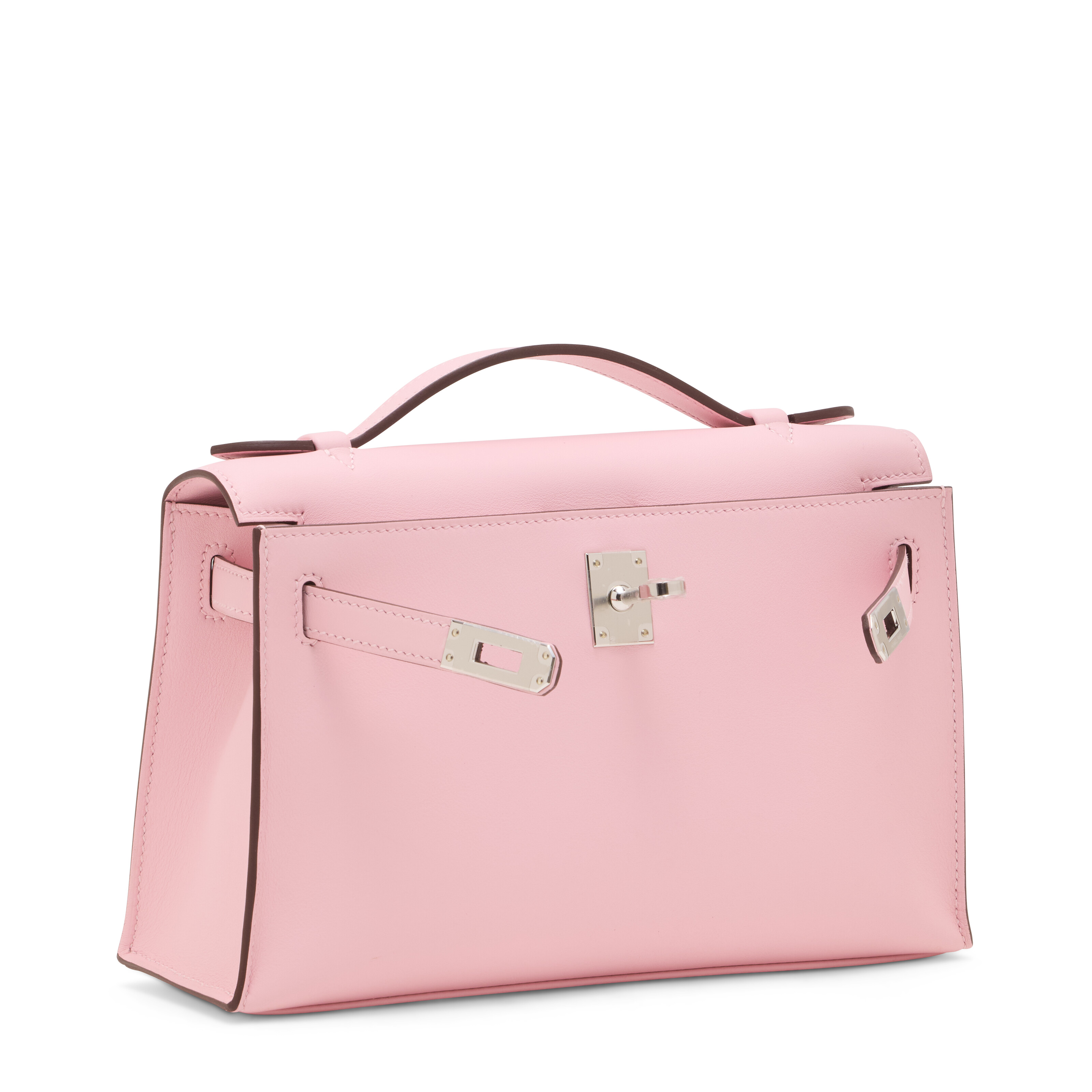 A ROSE SAKURA SWIFT LEATHER KELLY POCHETTE WITH PALLADIUM HARDWARE
