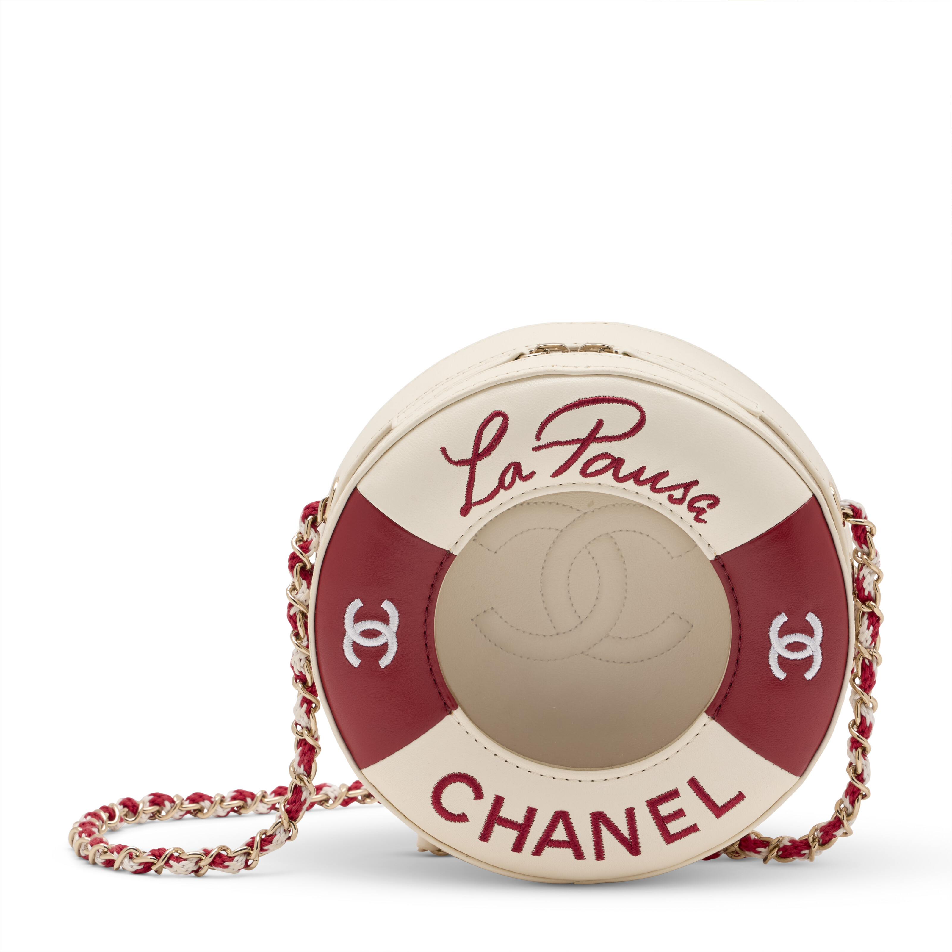 A RUNWAY RED & WHITE LAMBSKIN LEATHER LA PAUSA COCO LIFE SAVER