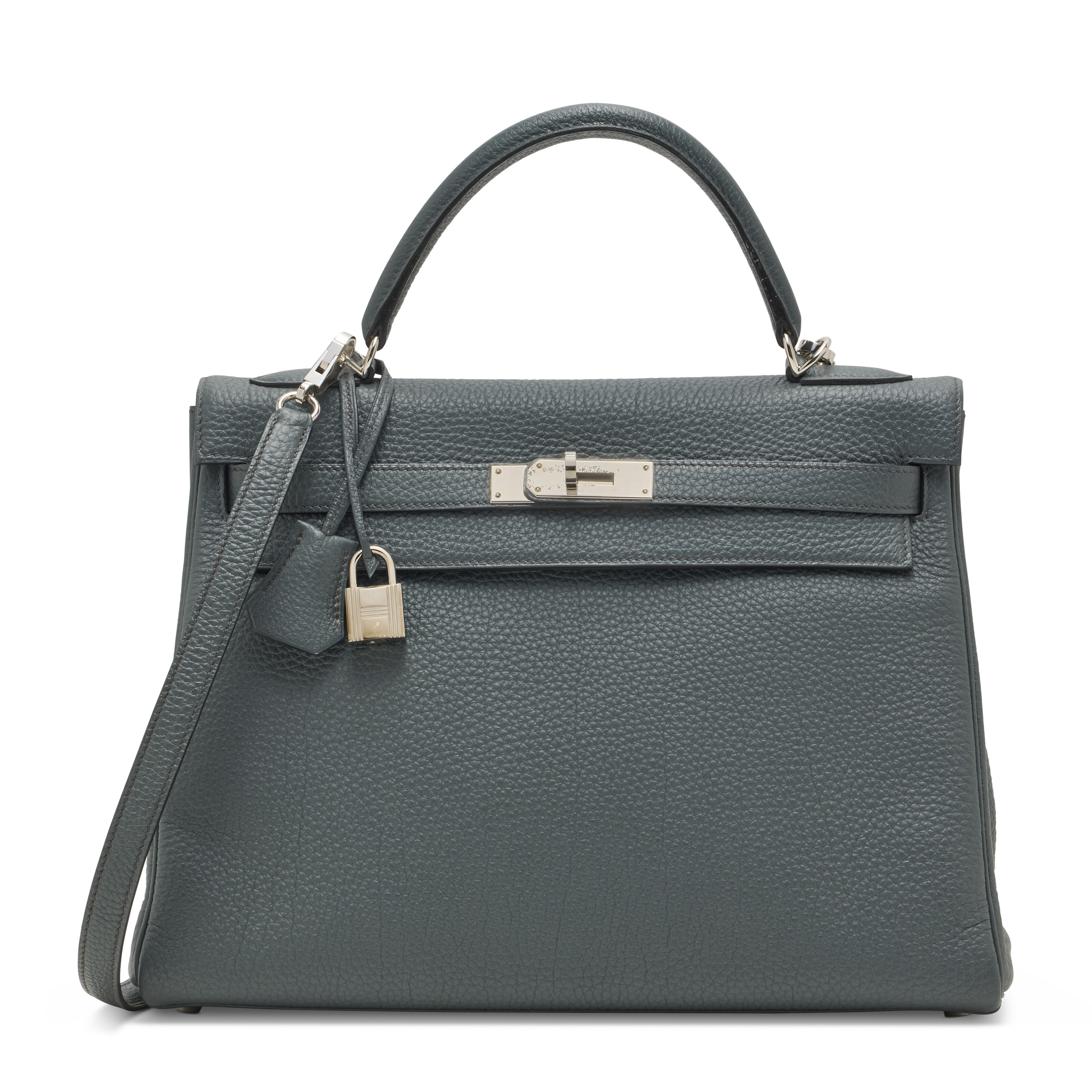 A BLEU ORAGE CLÉMENCE LEATHER RETOURNÉ KELLY 32 WITH PALLADIUM