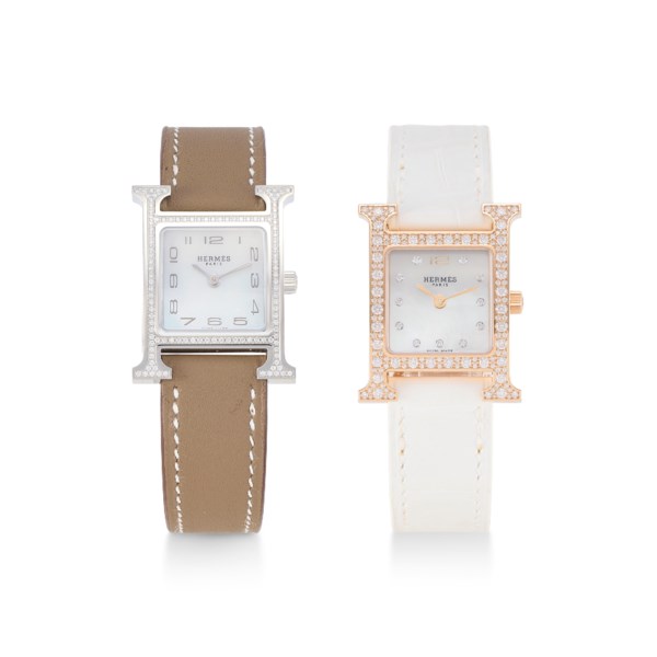 A SET OF TWO: AN 18K ROSE GOLD & DIAMOND HEURE H WATCH WITH  display picture 2