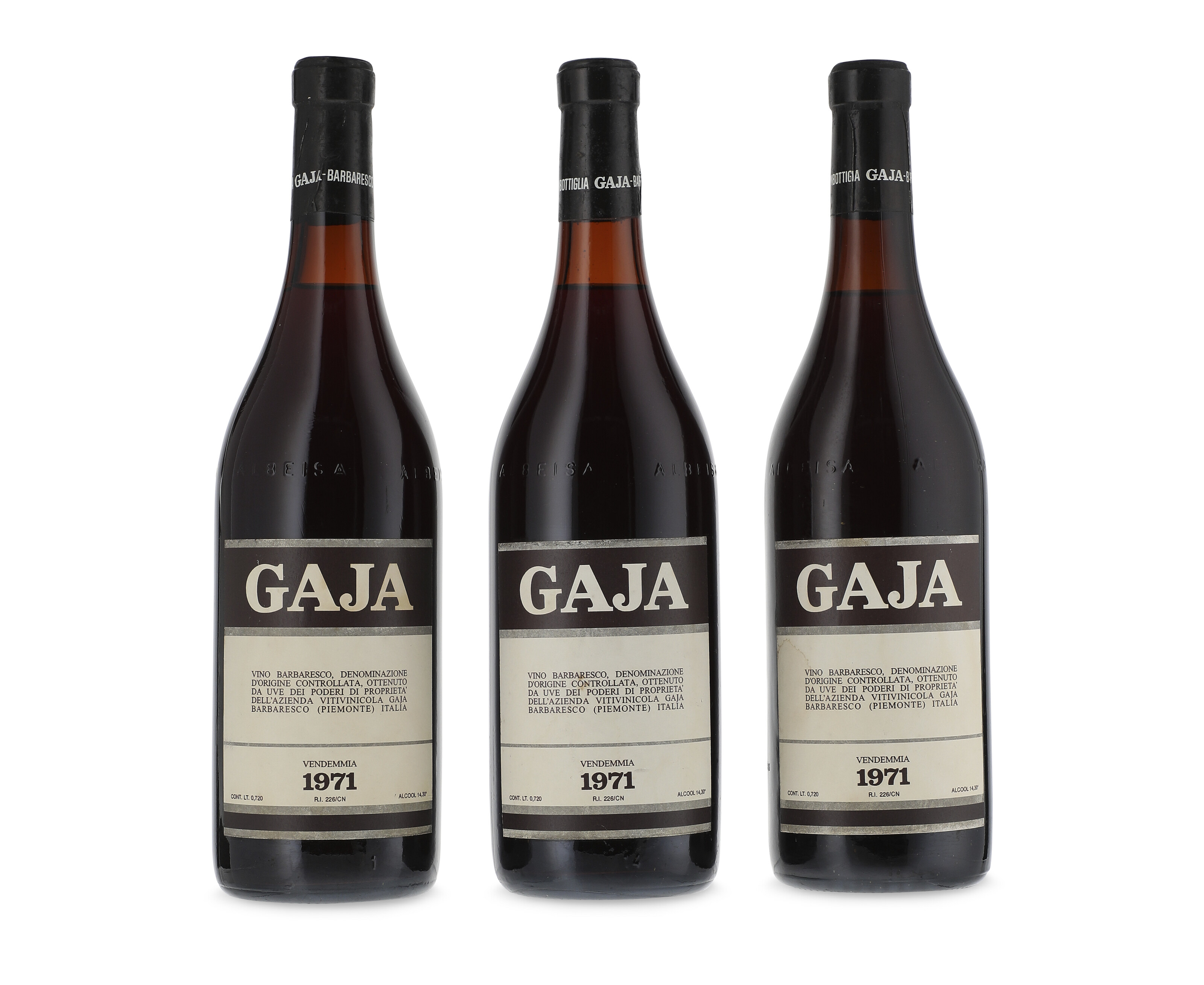 Gaja, Barbaresco 1971, PiedmontBin-soiled labels, corroded and 