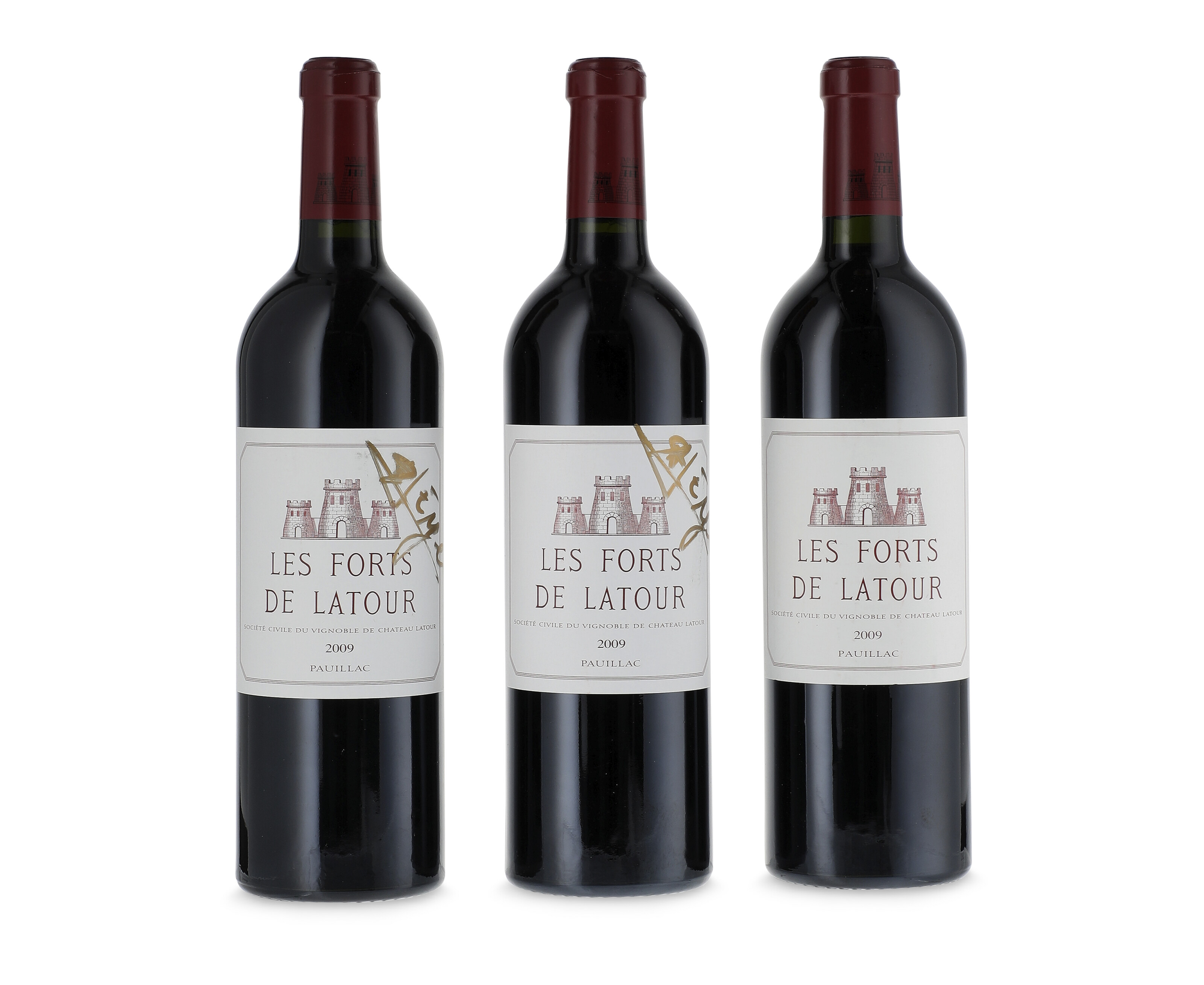Les Forts de Latour 2009, Pauillac3 slightly stained front labels