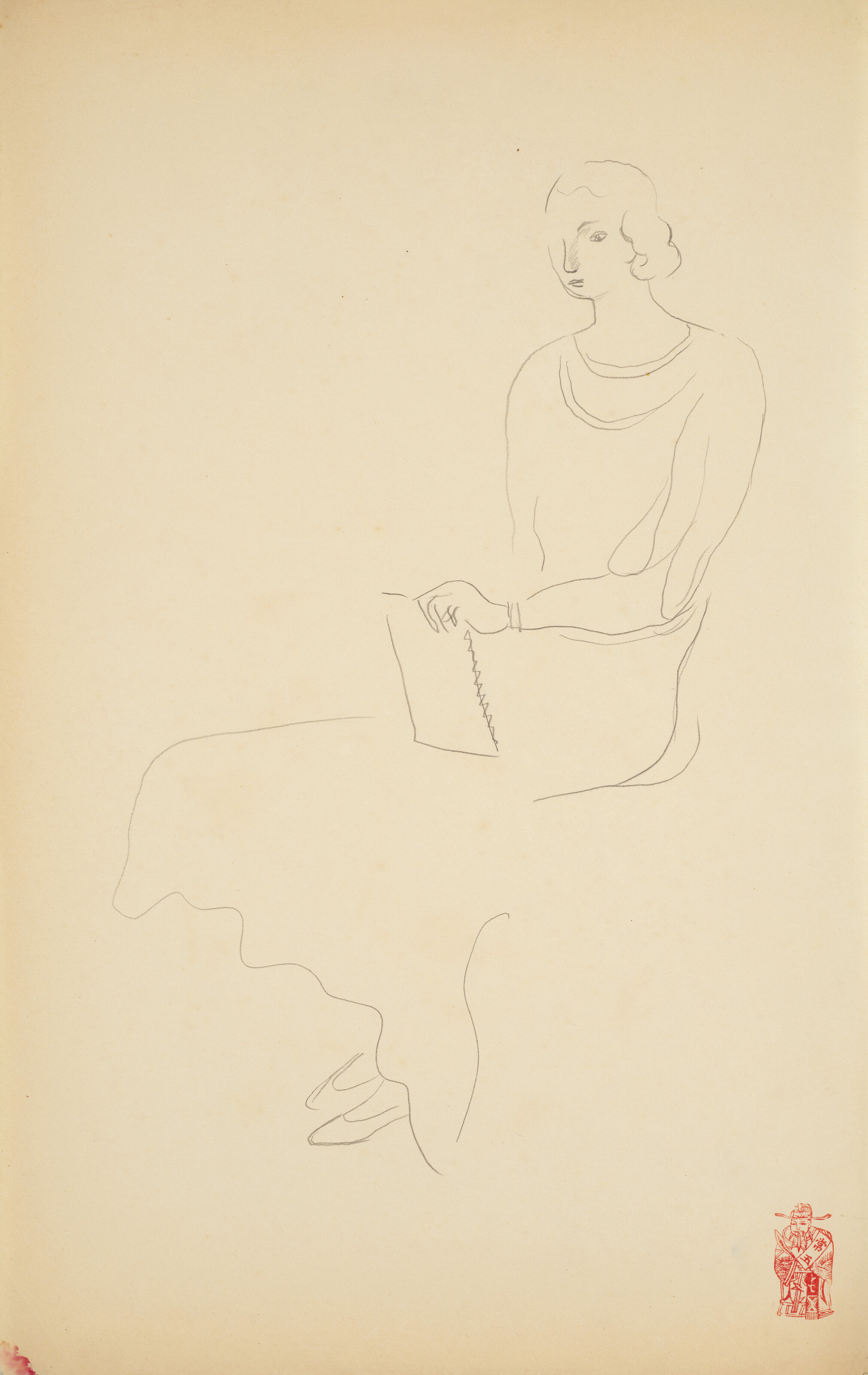 SANYU (CHANG YU, 1895-1966), Femme en robe assise lisant (Seated Woman ...