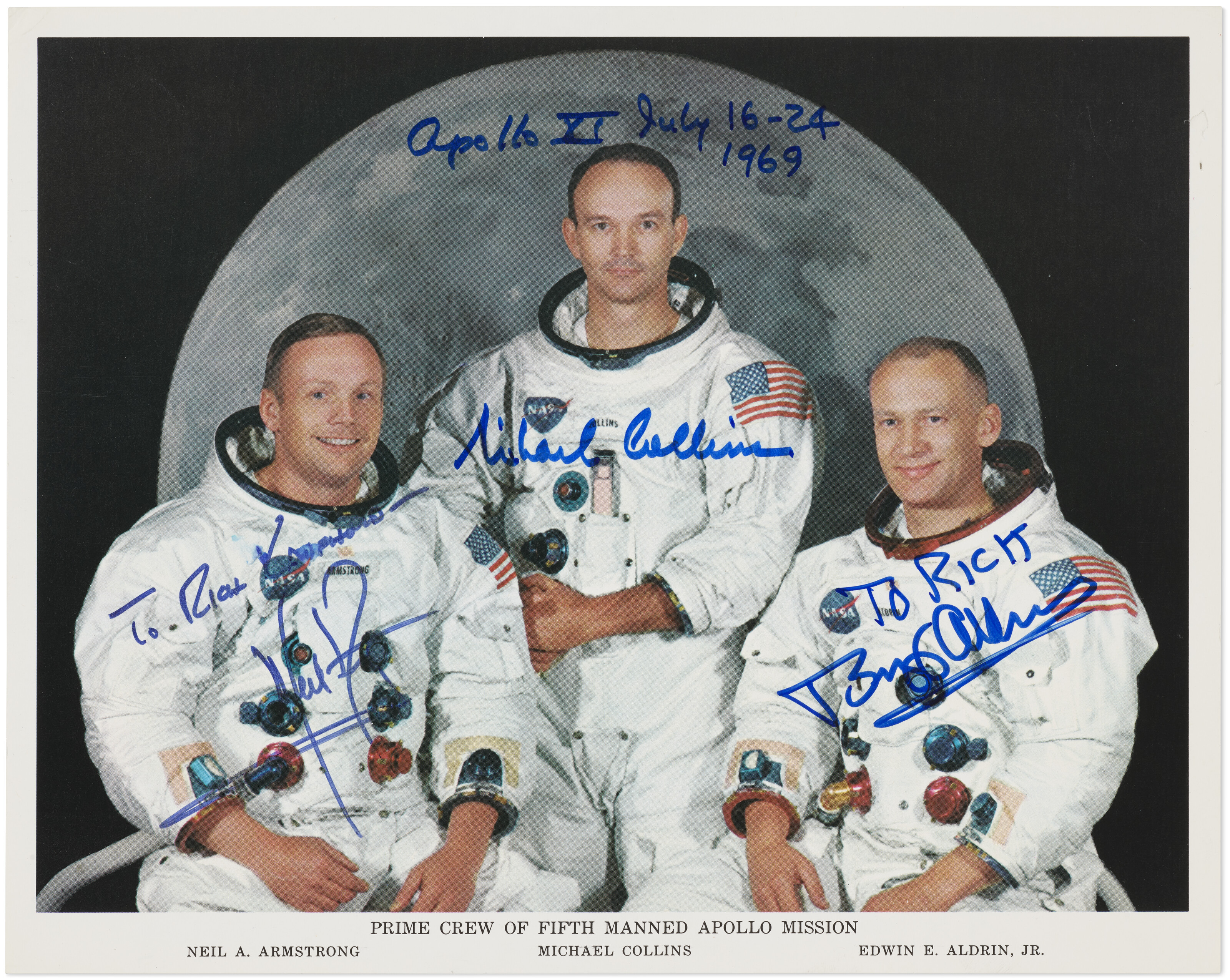 Neil Armstrong, Buzz Aldrin, and Michael Collins, Apollo 11 signed