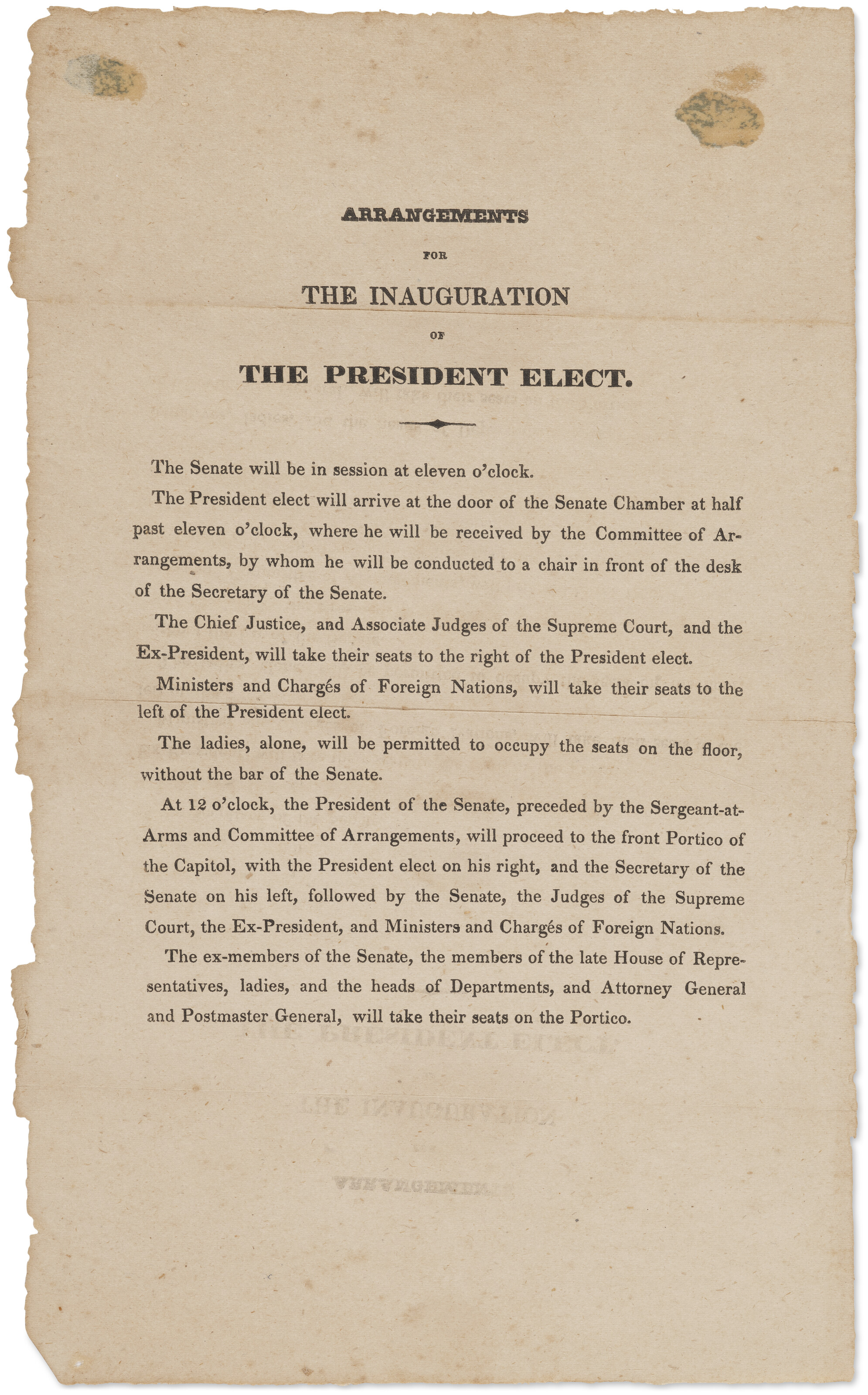 Arrangements for the Inauguration of the President Elect, ca. 1829 ...