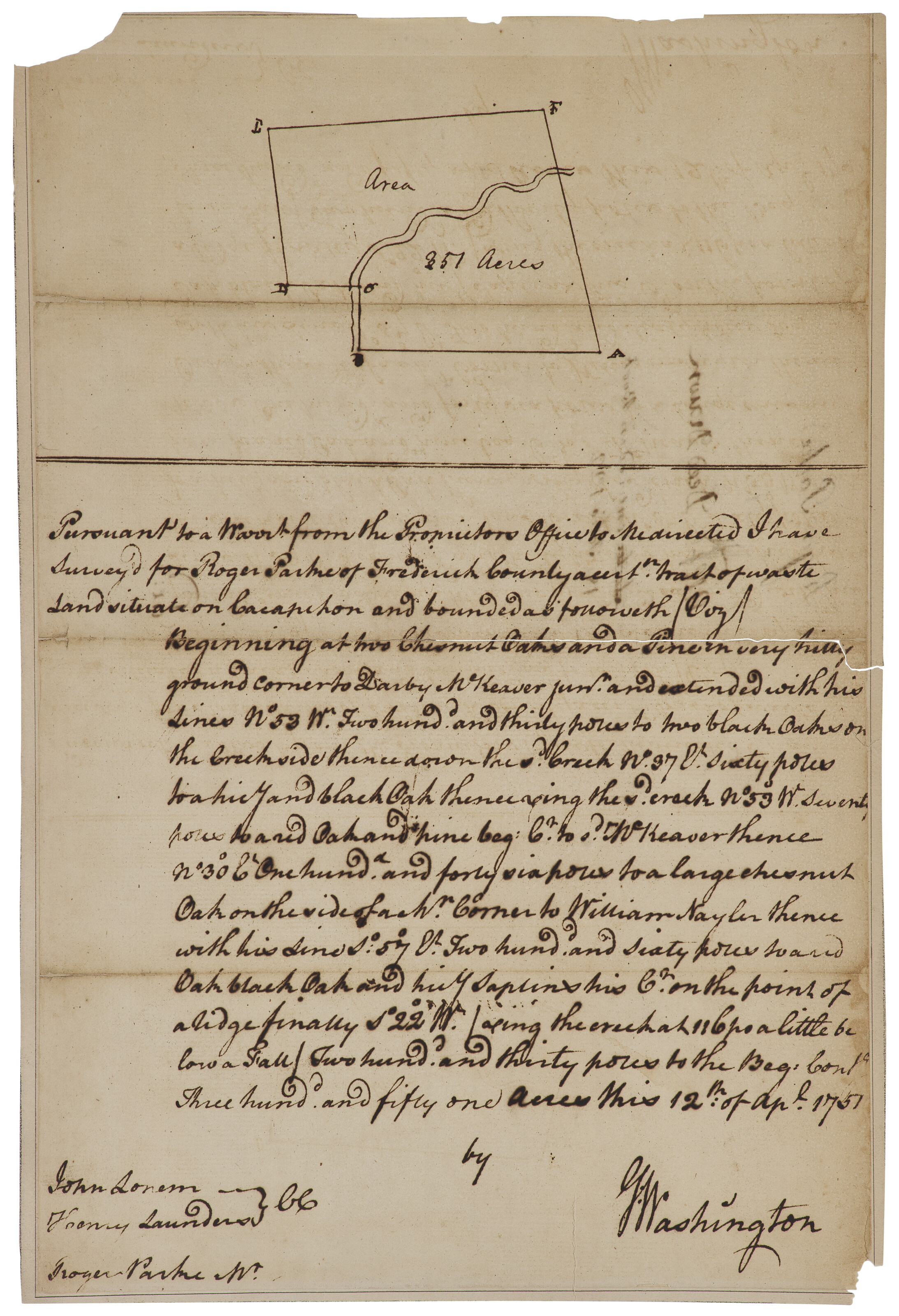 GEORGE WASHINGTON (1732-1799), Autograph document signed, 12 April 1751 ...