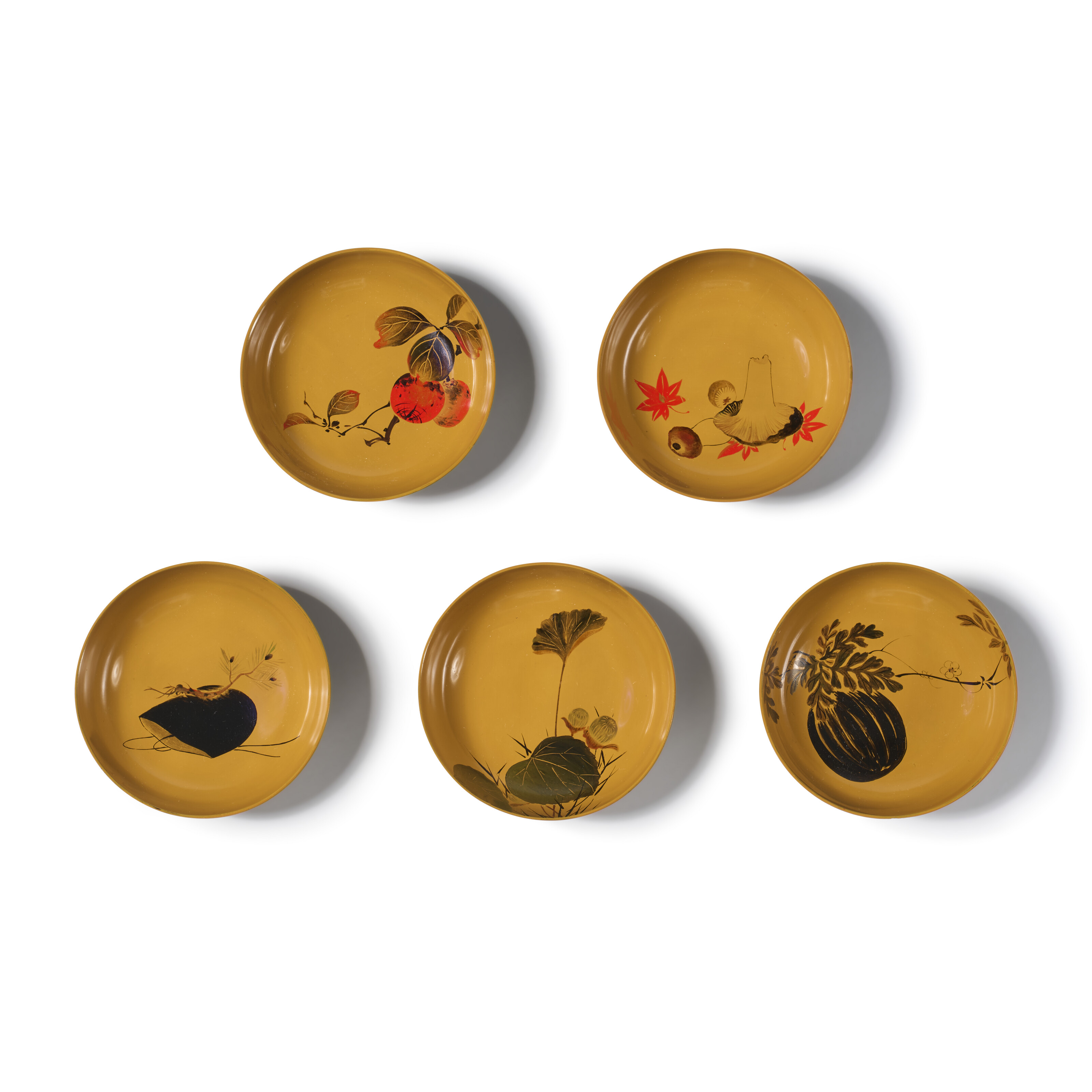 A GROUP OF FIVE LACQUER PLATES, JAPAN, EDO-MEIJI PERIOD (19TH