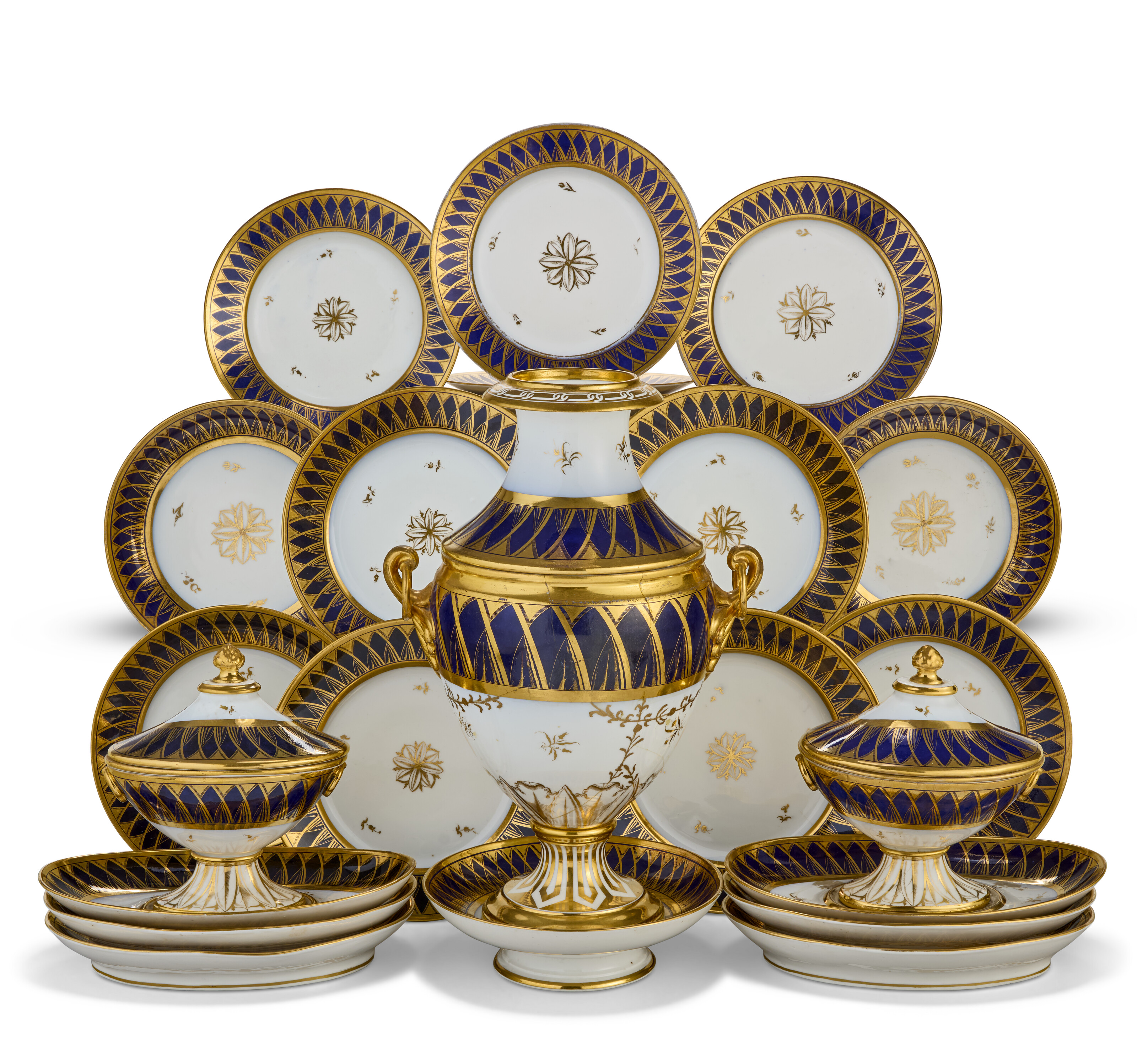 A PARIS (DARTE) PORCELAIN COBALT-BLUE AND GOLD GROUND PART DESSERT ...