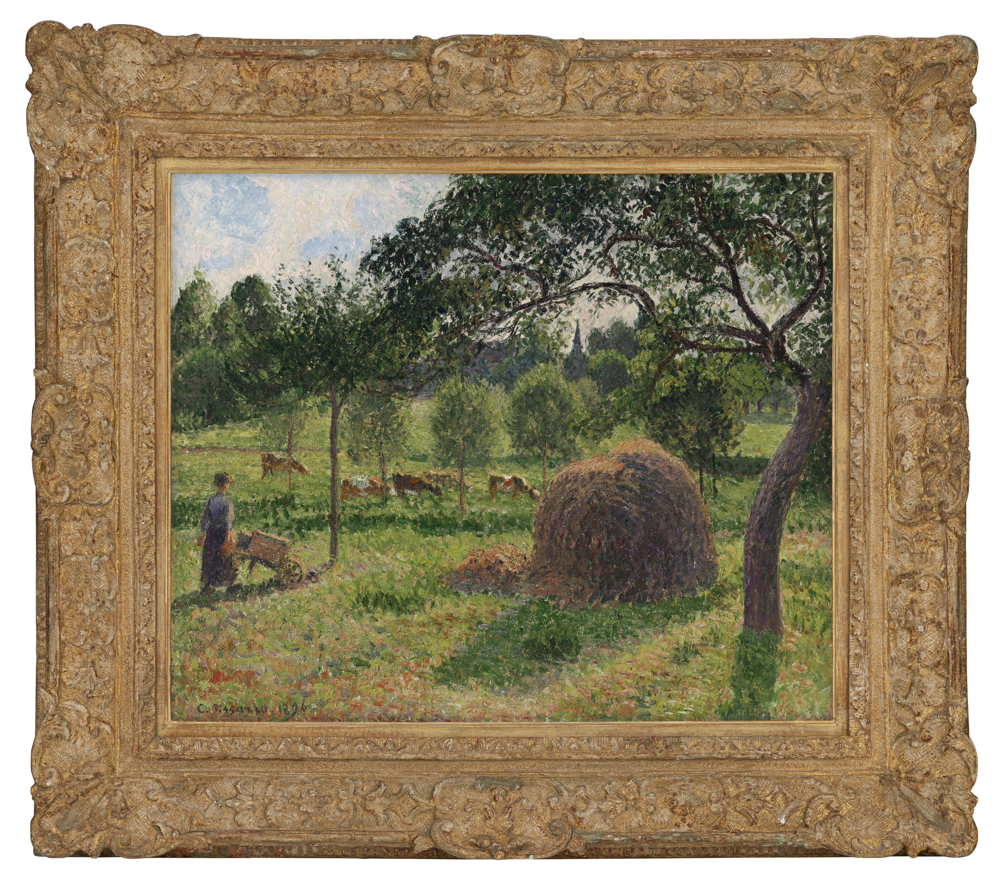 CAMILLE PISSARRO (1830-1903), Meule et vaches dans le pré à Eragny