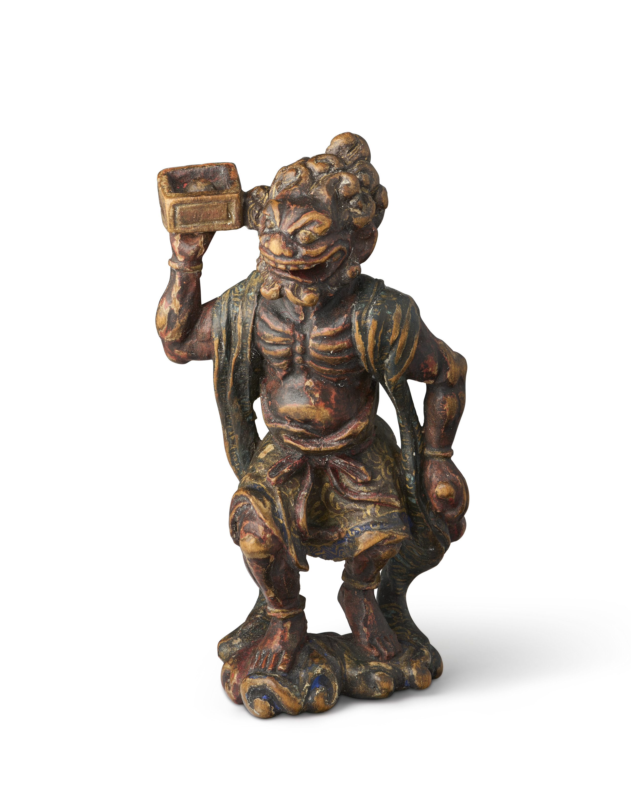 A CARVED AND PAINTED WOOD SCULPTURE NETSUKE OF BUNSHOSEI (THE STAR DEMON; KUI XING)