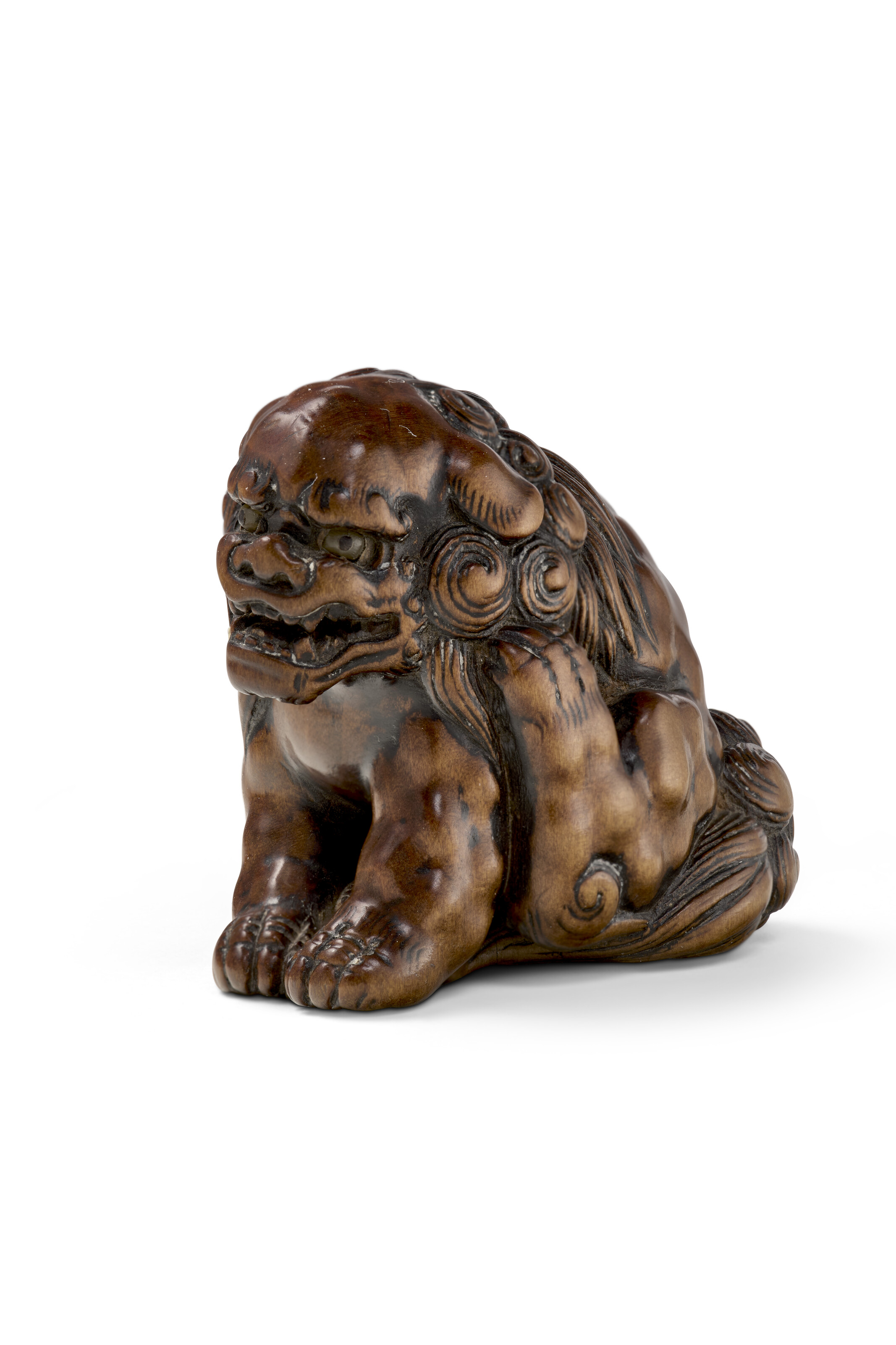 A CARVED WOOD NETSUKE OF A SHISHI (LION-DOG), EDO PERIOD (18TH