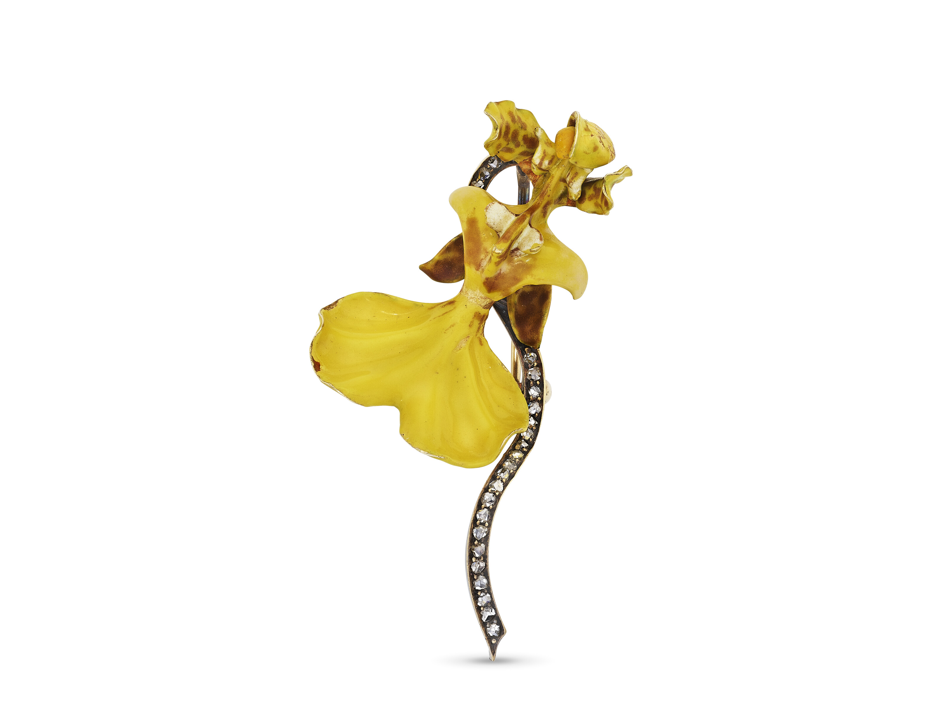 TIFFANY & CO., PAULDING FARNHAM ANTIQUE ENAMEL AND DIAMOND ORCHID