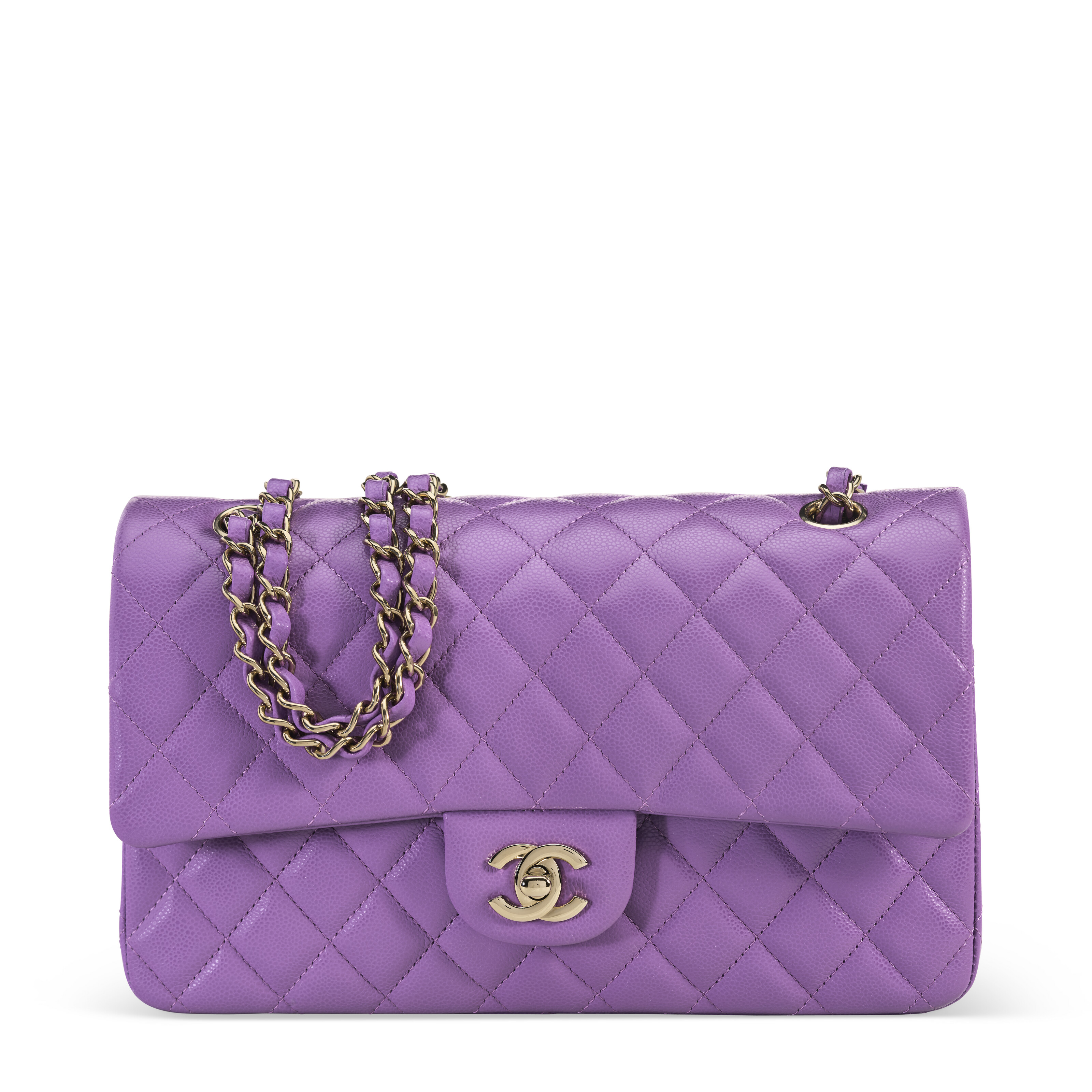 A VIOLET QUILTED CAVIAR LEATHER MEDIUM CLASSIC DOUBLE FLAP WITH
