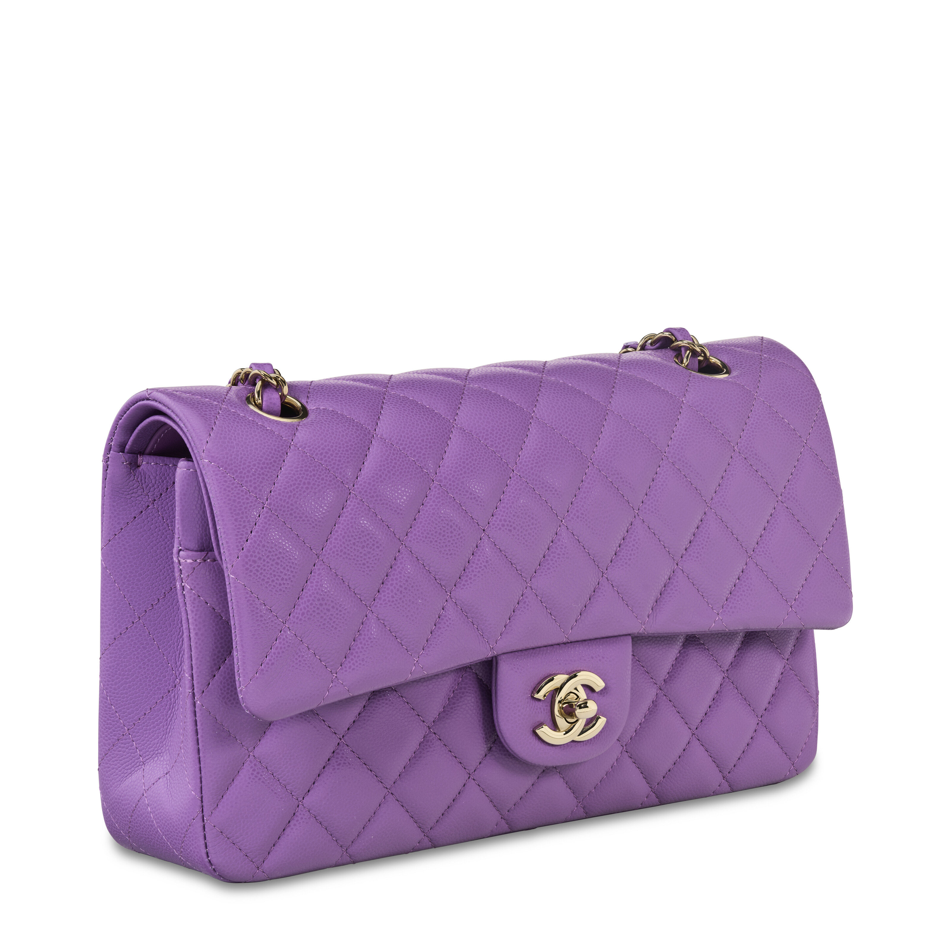 A VIOLET QUILTED CAVIAR LEATHER MEDIUM CLASSIC DOUBLE FLAP WITH