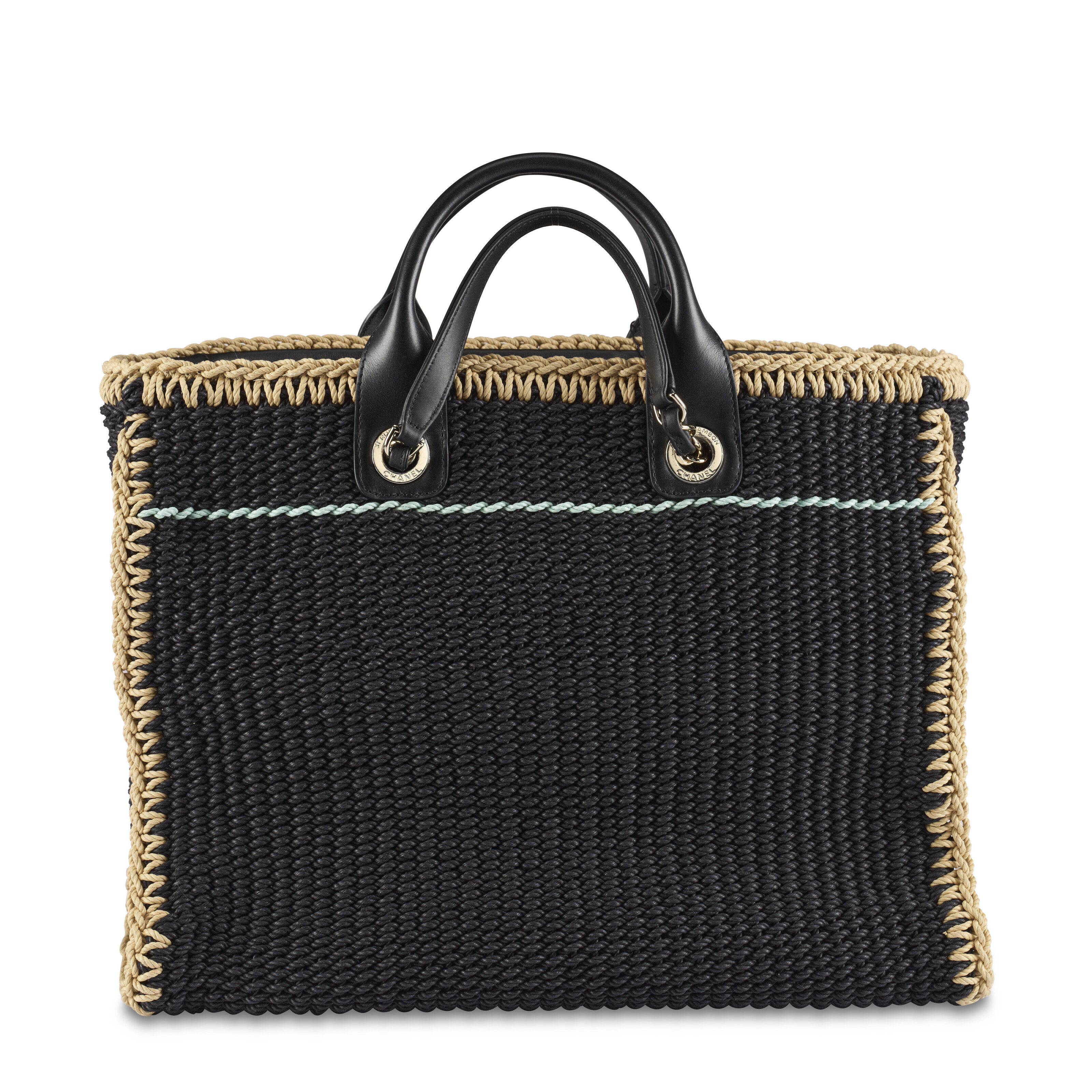 A BLACK & NATURAL BRAIDED RAFFIA MEDIUM DEAUVILLE SHOPPING TOTE