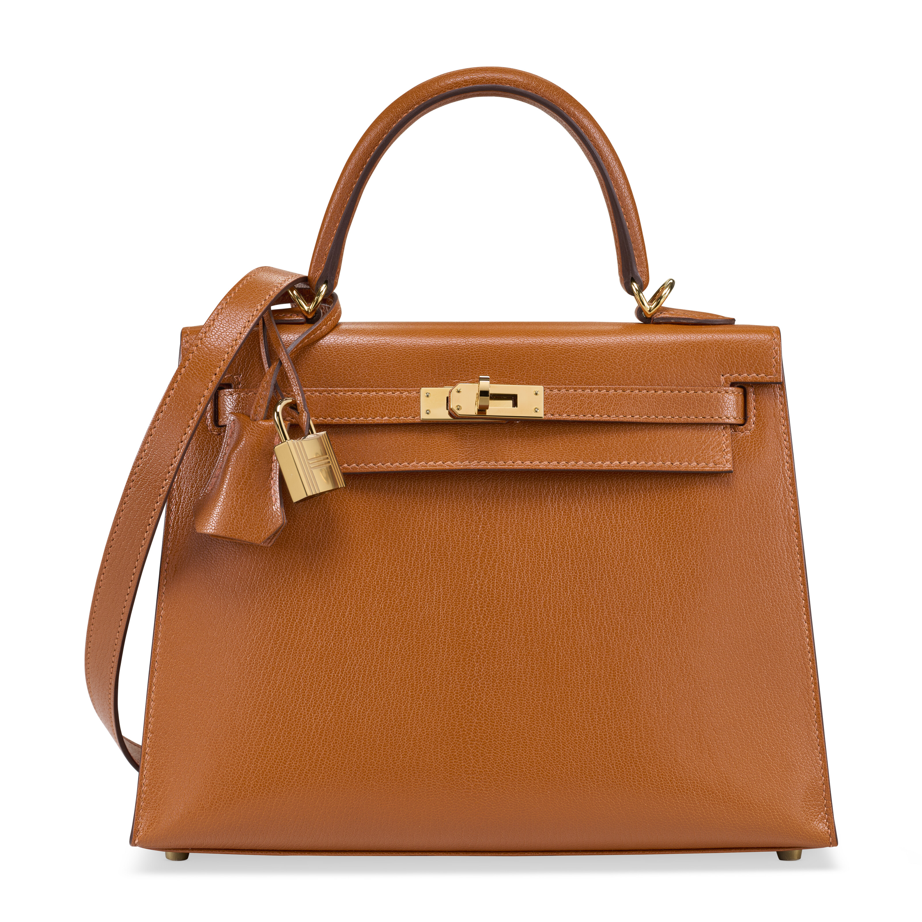 A CARAMEL CHÈVRE CHAMKILA LEATHER SELLIER KELLY 25 WITH GOLD