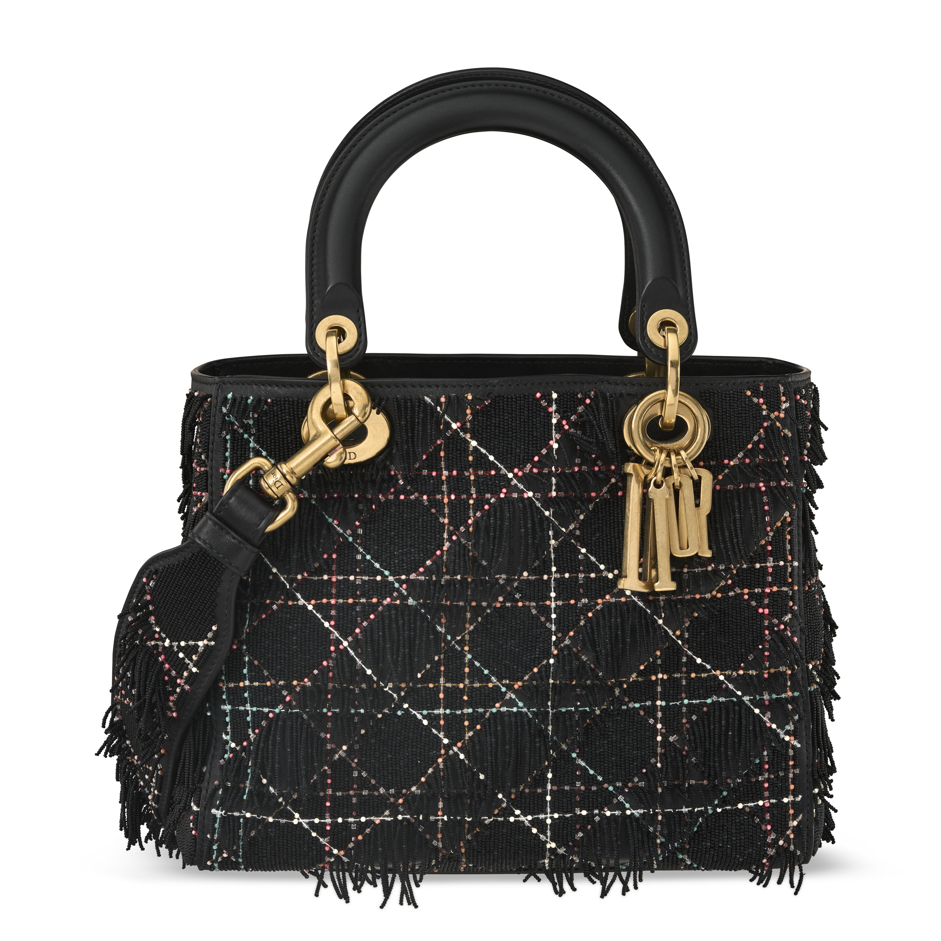 ら*送様 Christian Dior A MULTICOLOR BEADED AND EMBROIDERED BLACK CALFSKIN LEATHER FLORAL