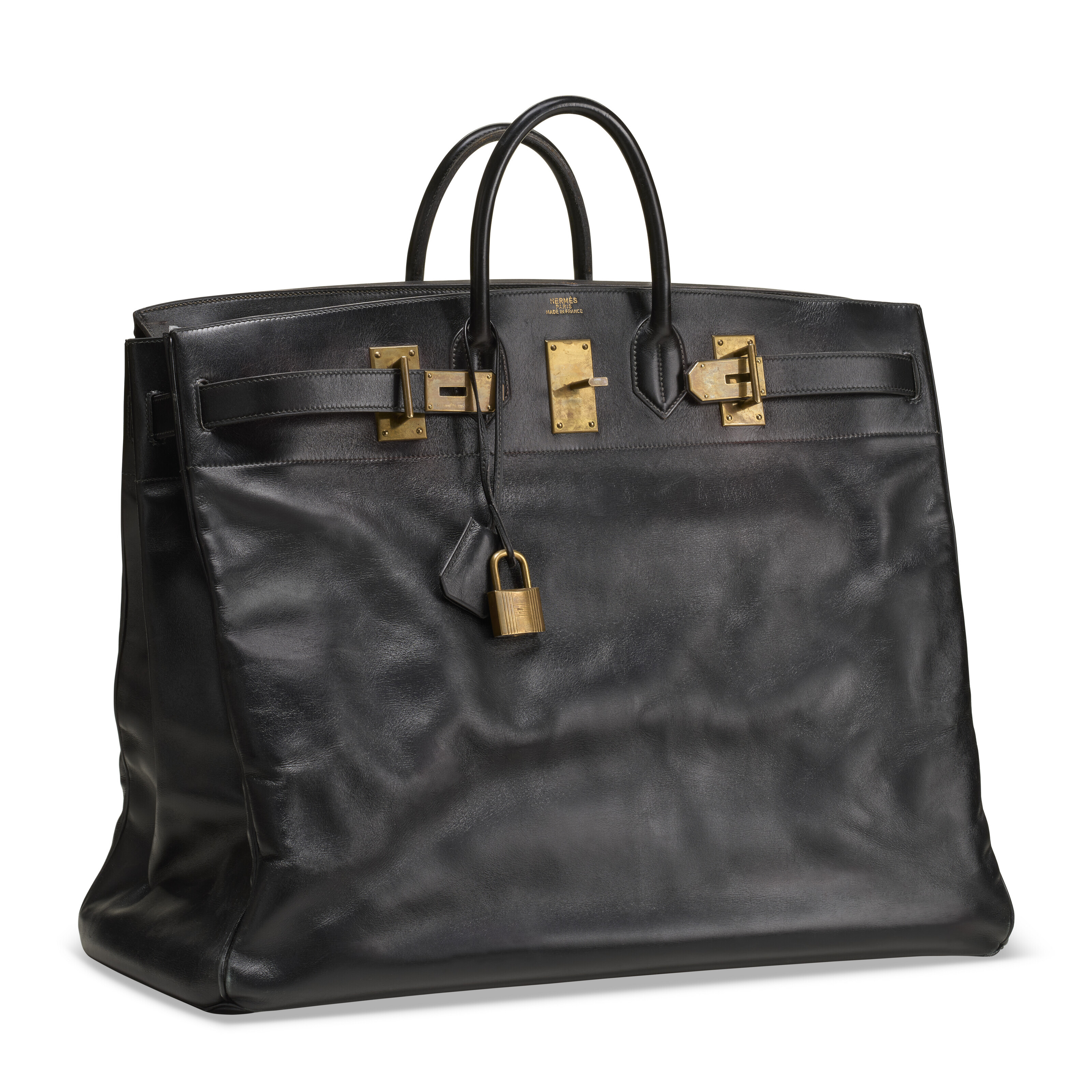 A BLACK CALF BOX LEATHER HAC BIRKIN 55 WITH BRASS HARDWARE, HERMÈS