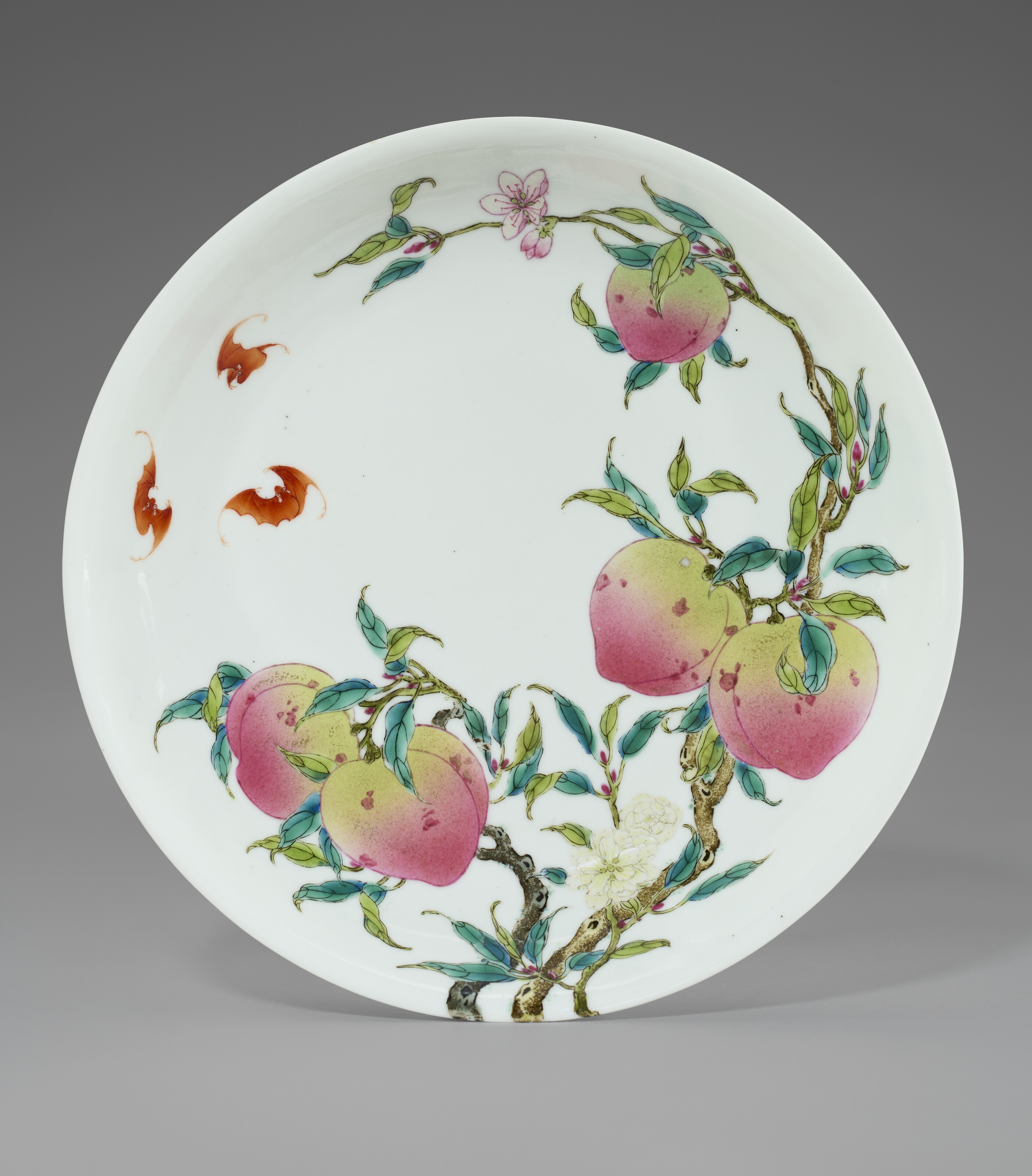 A FAMILLE ROSE 'PEACH AND BAT' DISH