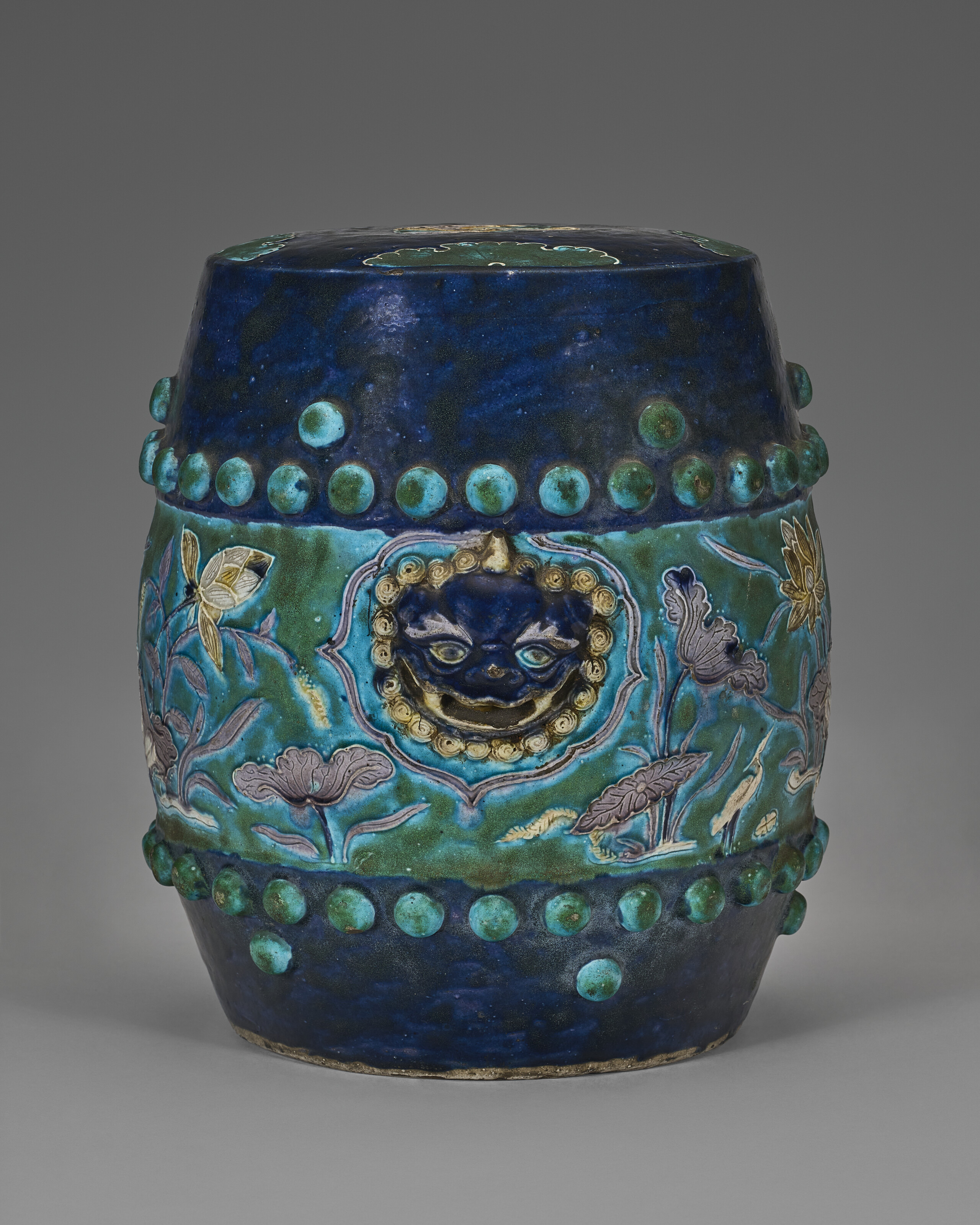 A FAHUA BARREL-FORM 'EGRET AND LOTUS POND' BARREL-FORM STOOL