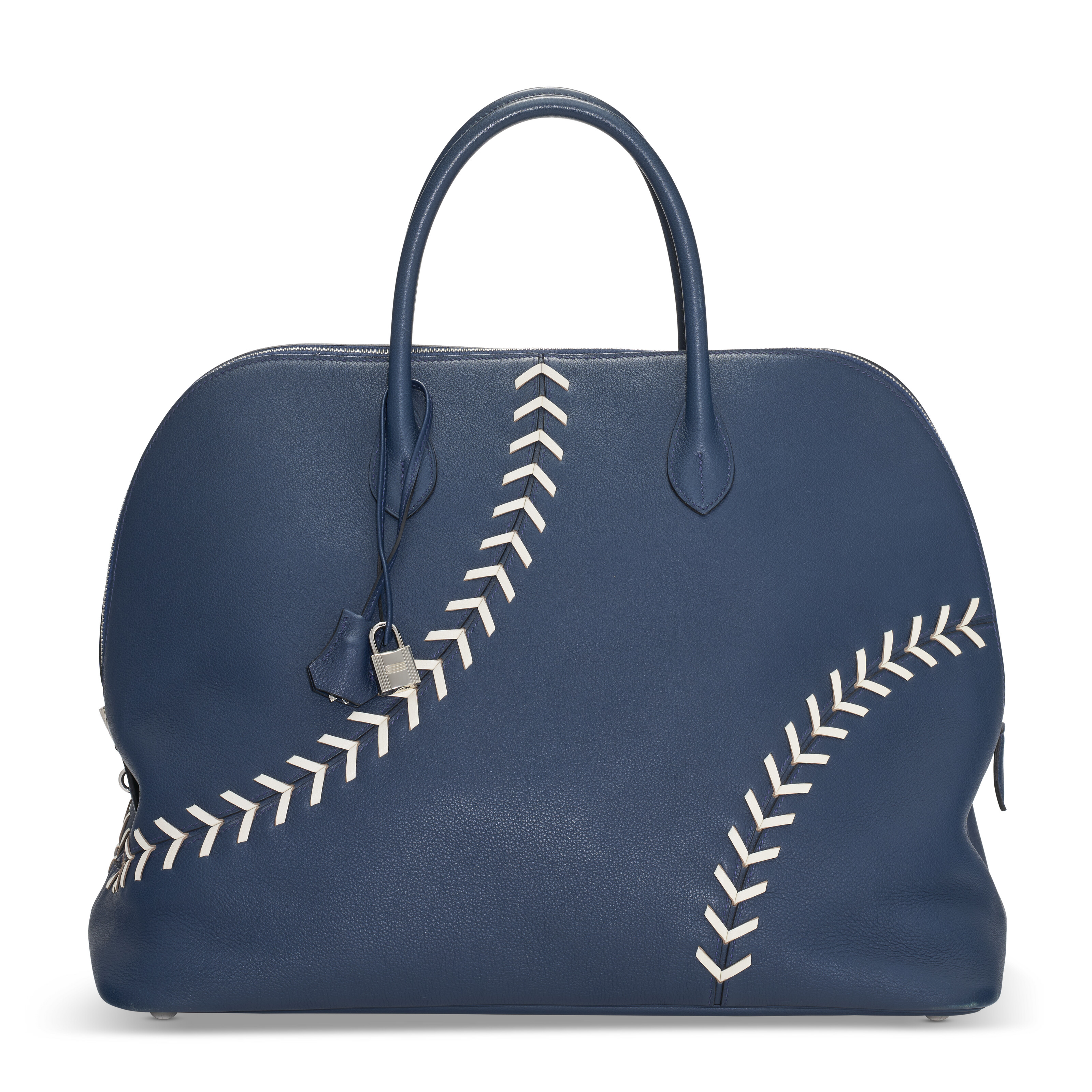 A LIMITED EDITION BLEU DE MALTE & WHITE EVERCOLOR LEATHER BASEBALL BOLIDE 45 WITH PALLADIUM HARDWARE
