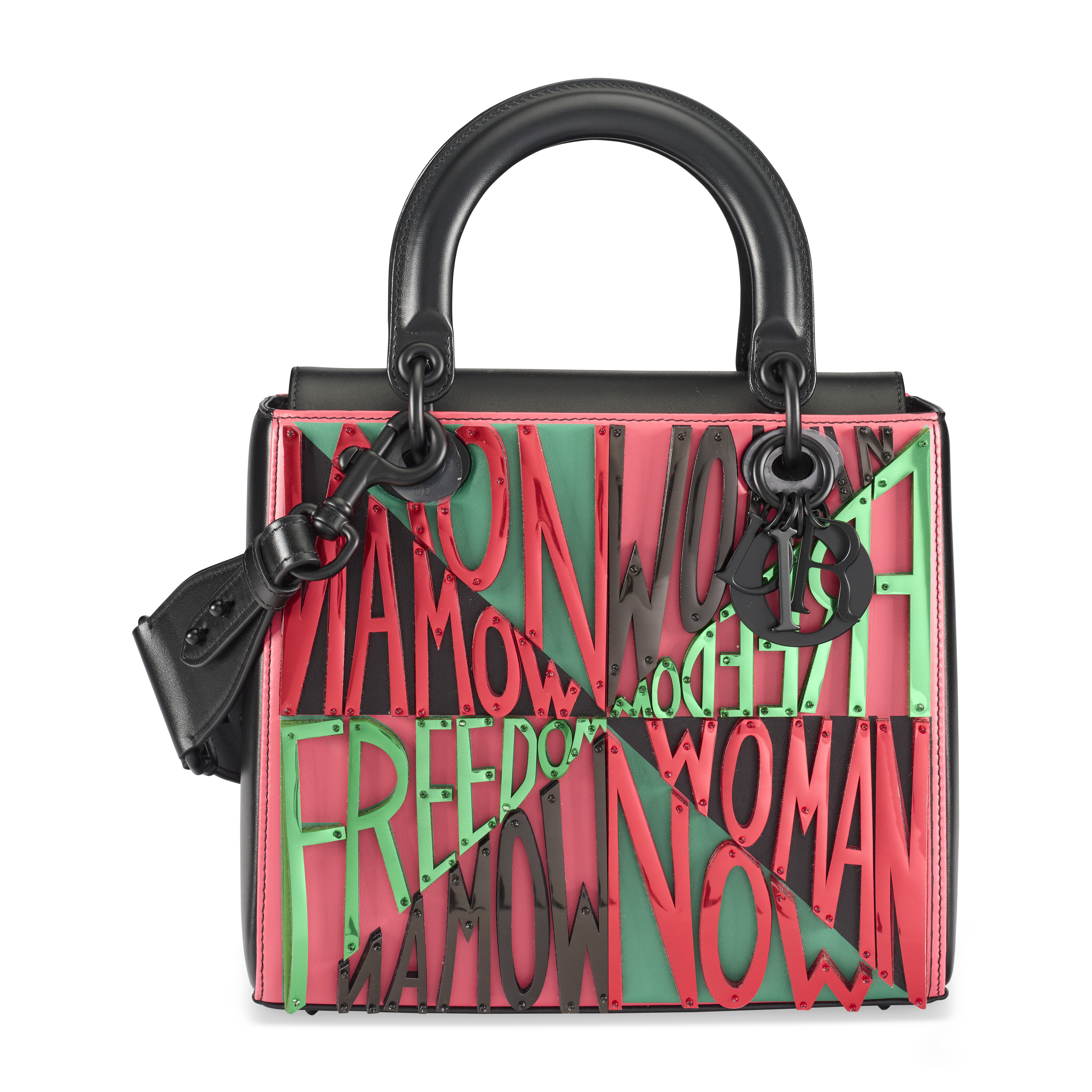 A LIMITED EDITION RED, BLACK & GREEN ‘WOMEN FREEDOM NOW’ LADY ART 9 MEDIUM LADY DIOR BAG BY FAITH RINGGOLD