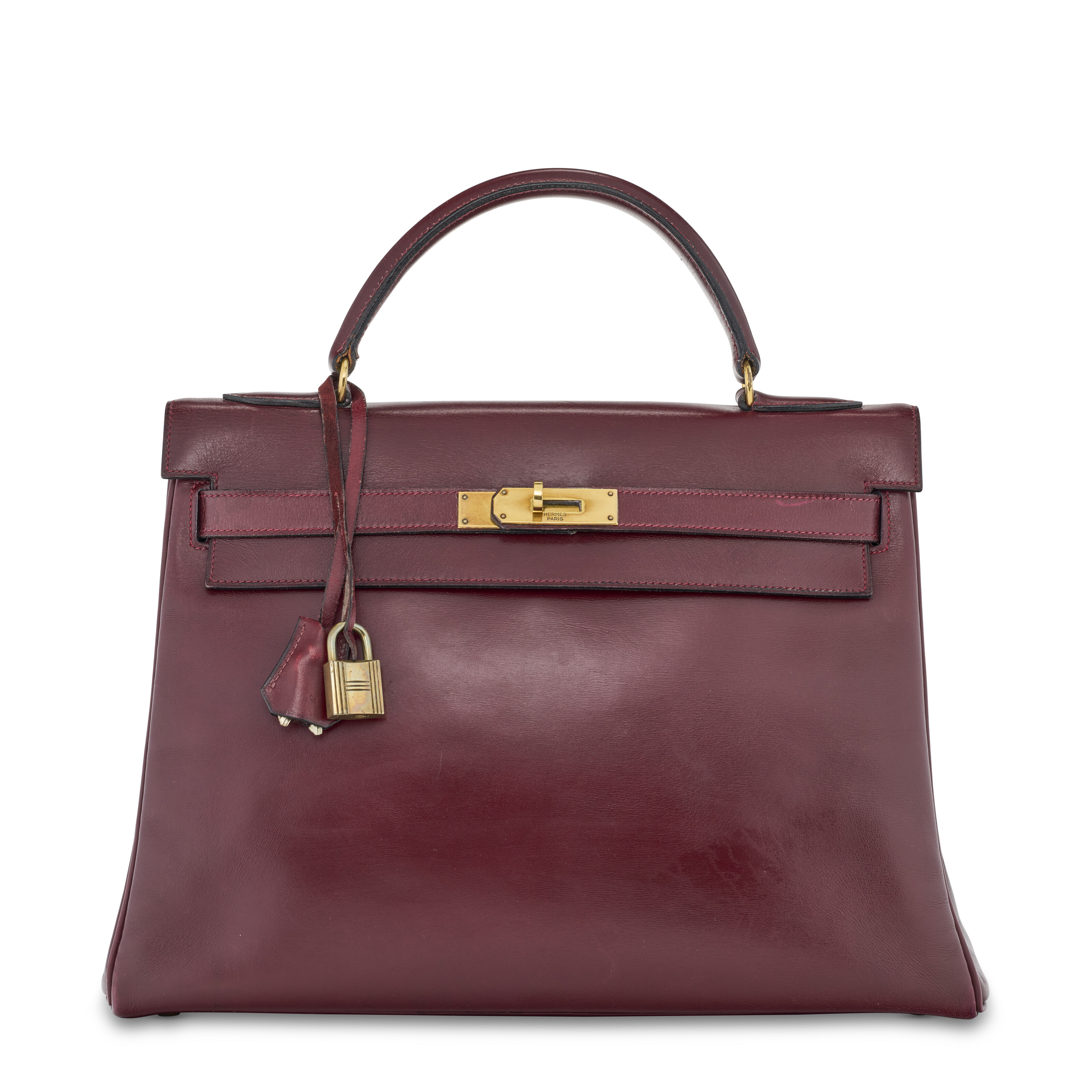 A ROUGE H CALF BOX LEATHER RETOURNÉ KELLY 32 WITH GOLD HARDWARE