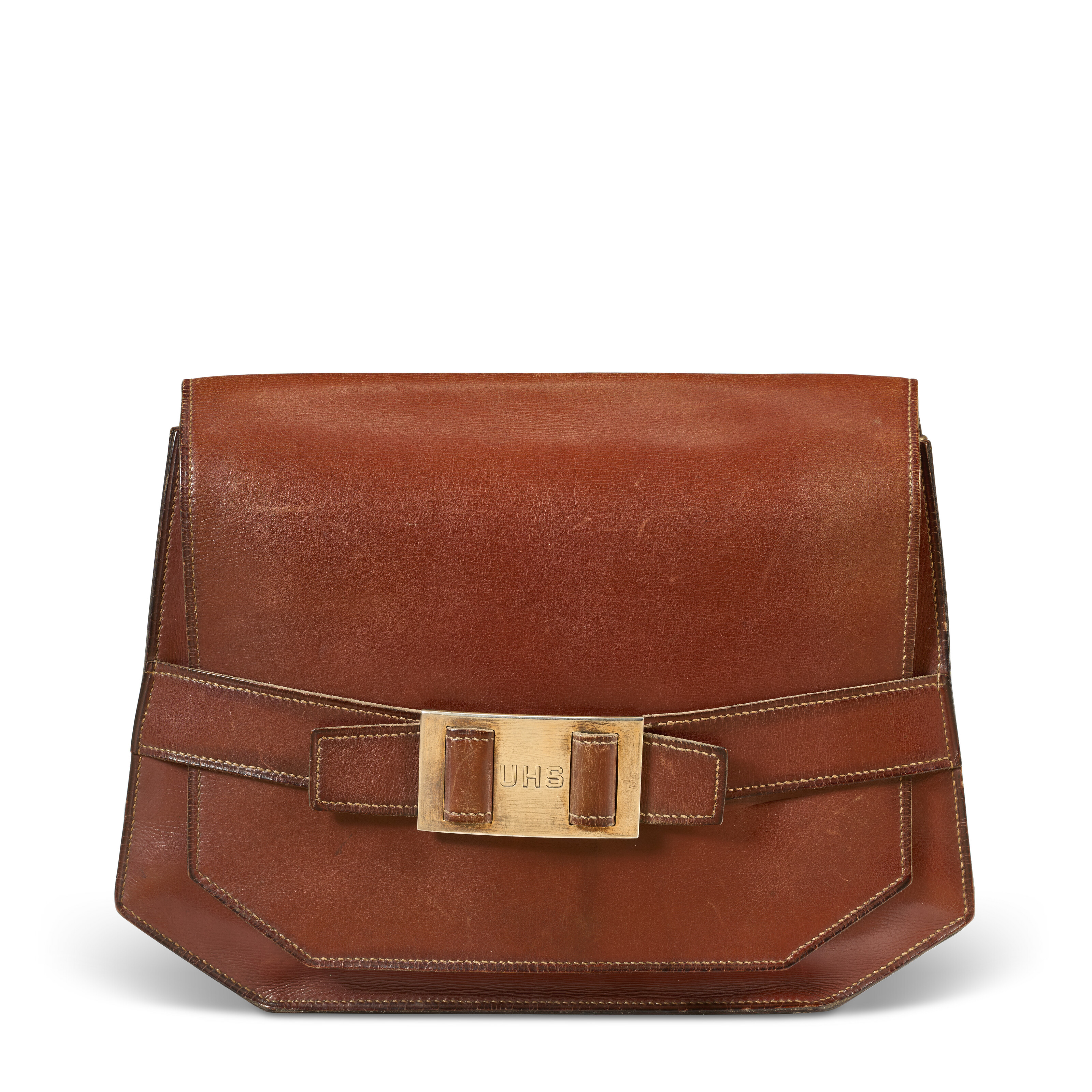 AN EARLY ROUGE H CALF BOX LEATHER AMAZONE CLUTCH WITH STERLING SILVER HARDWARE