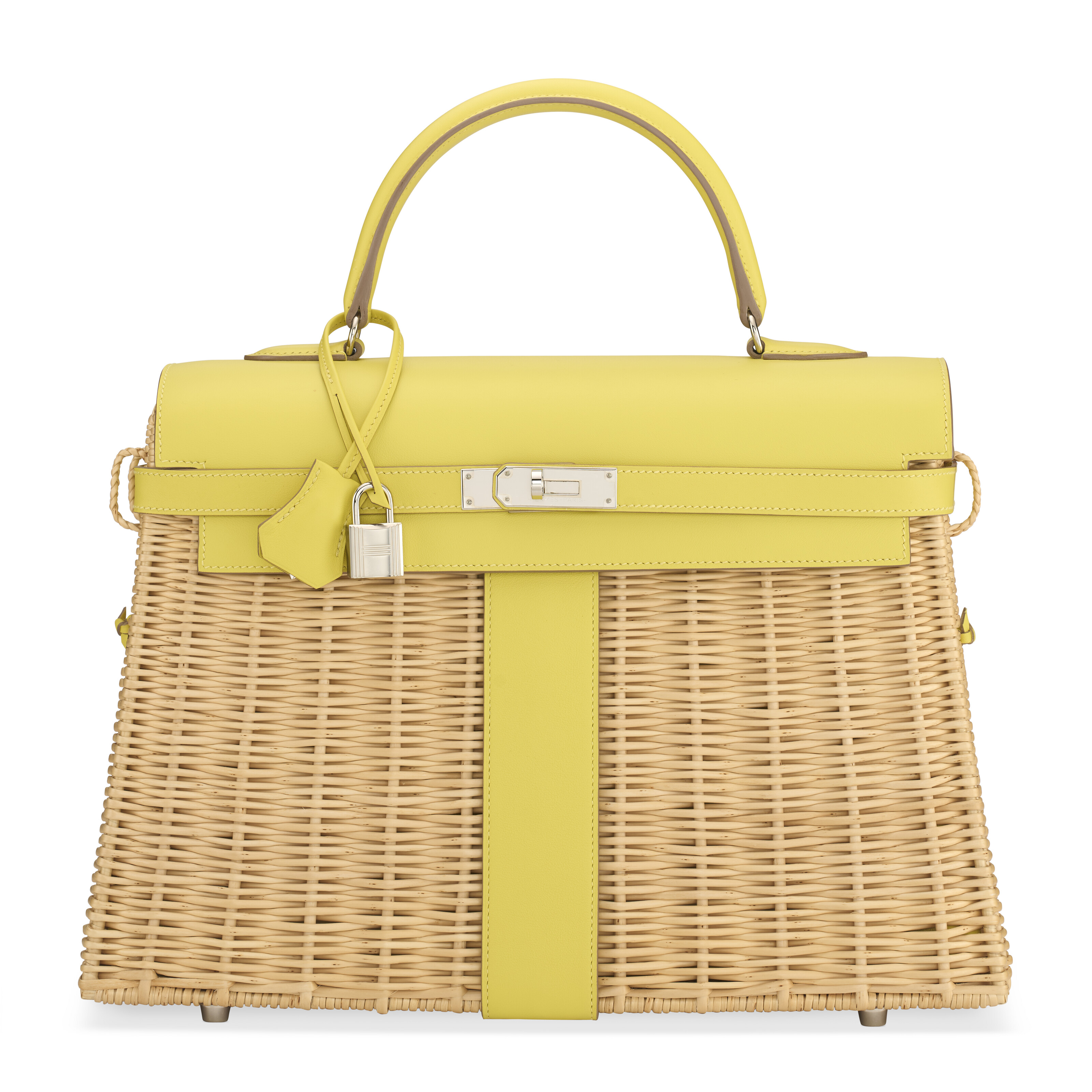 A LIMITED EDITION LIME SWIFT LEATHER & OSIER WICKER PICNIC KELLY 35 WITH PALLADIUM HARDWARE