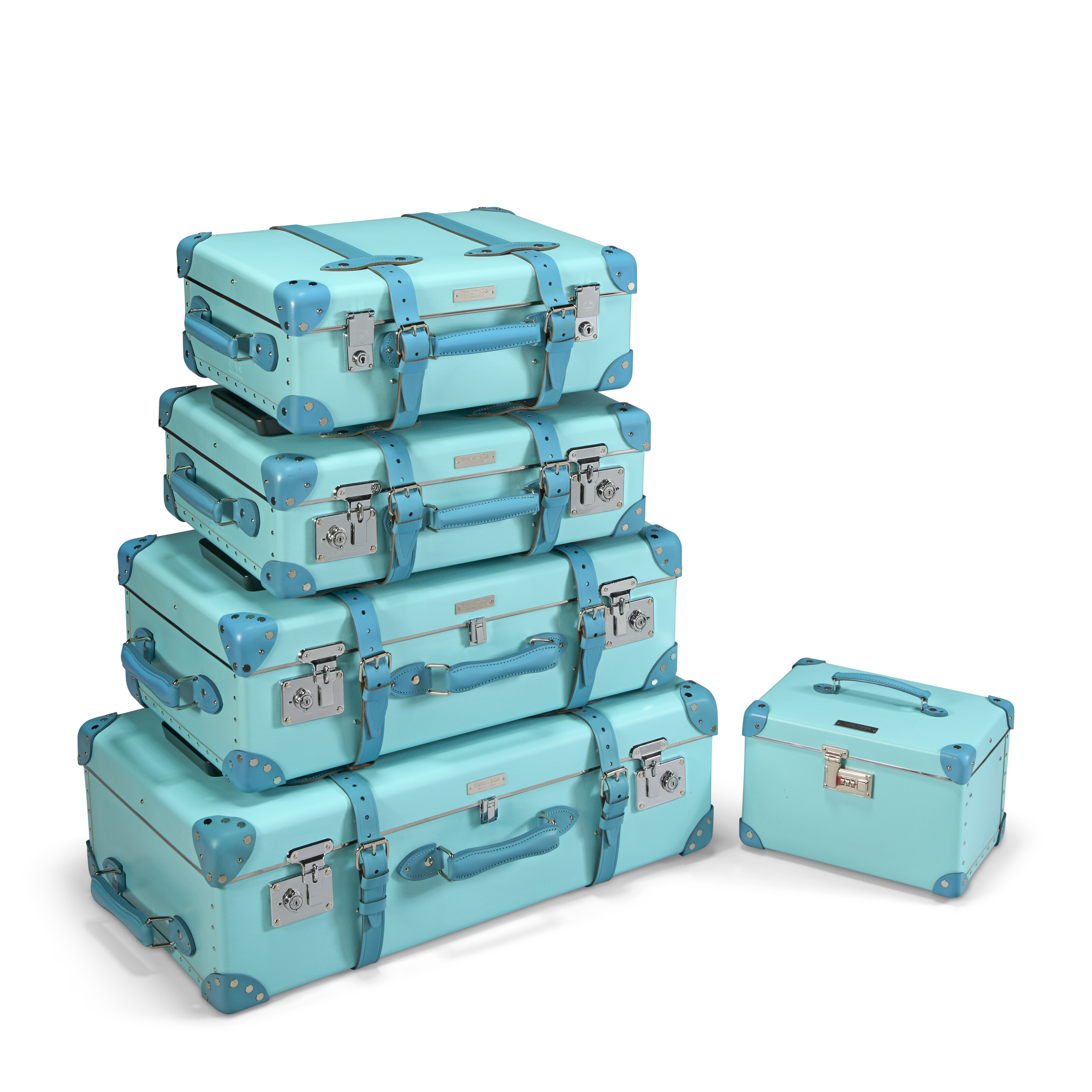 A SET OF FIVE: LIMITED EDITION TIFFANY BLUE VULCANISED FIBREBOARD