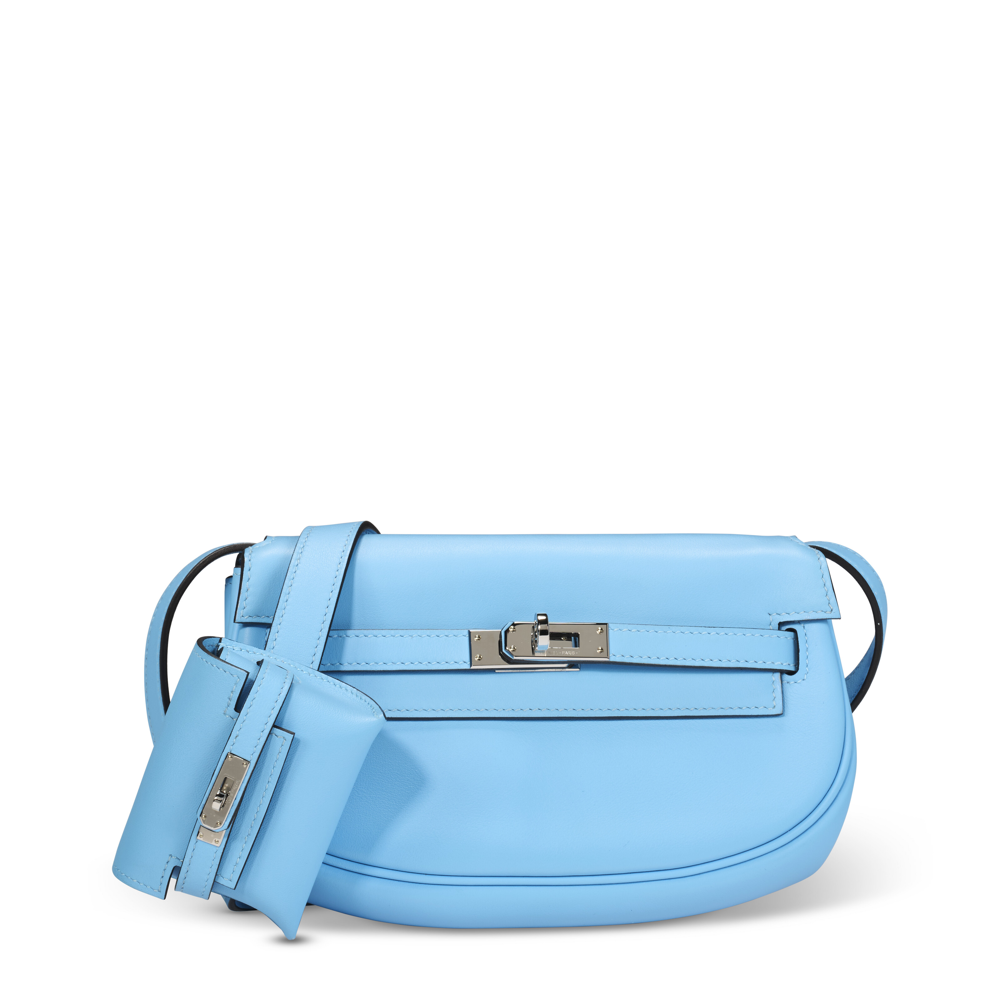 A BLEU CELESTE SWIFT LEATHER KELLY MOOVE WITH PALLADIUM HARDWARE