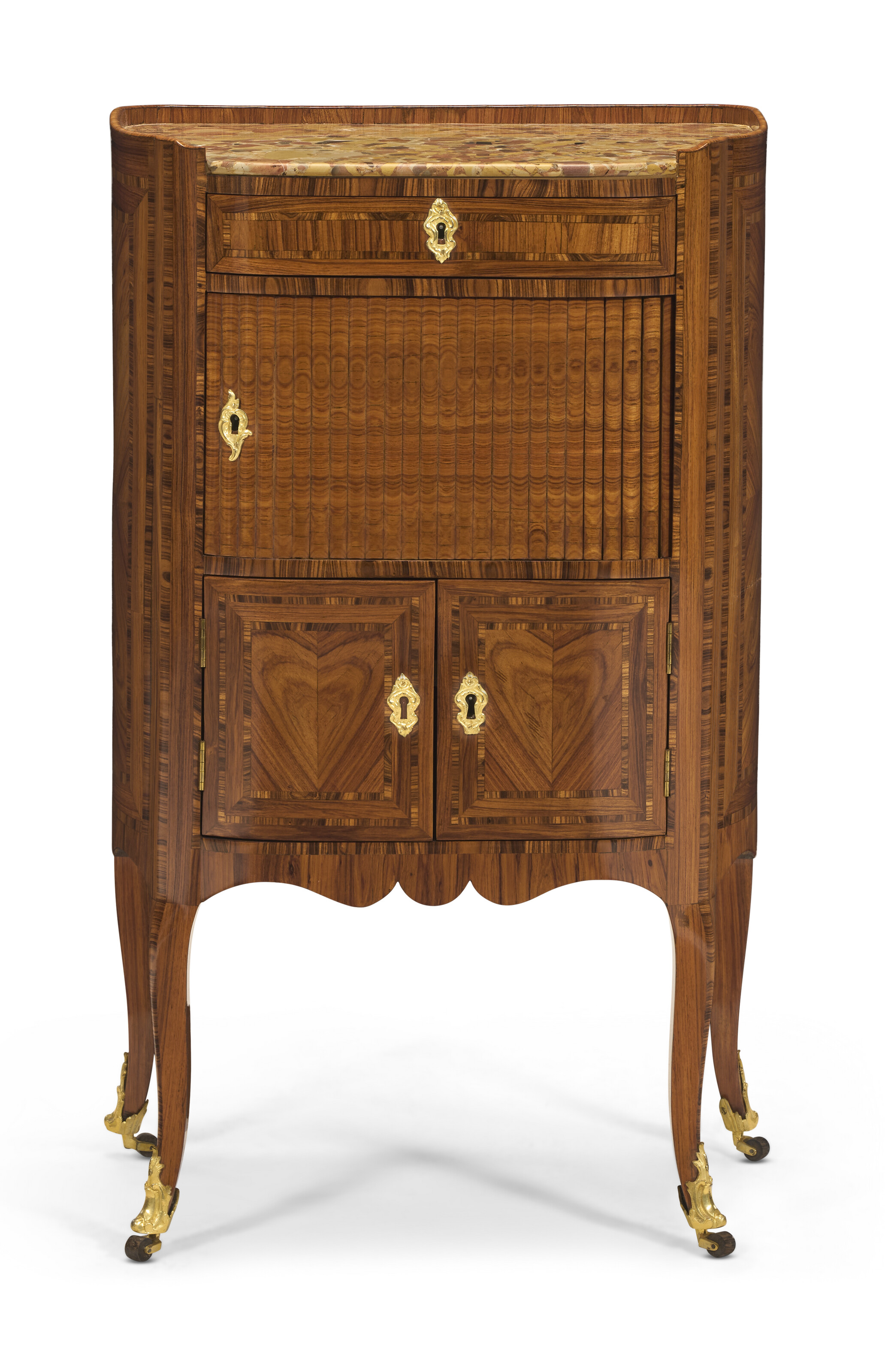 A LOUIS XV TULIPWOOD AND KINGWOOD TABLE EN CAS