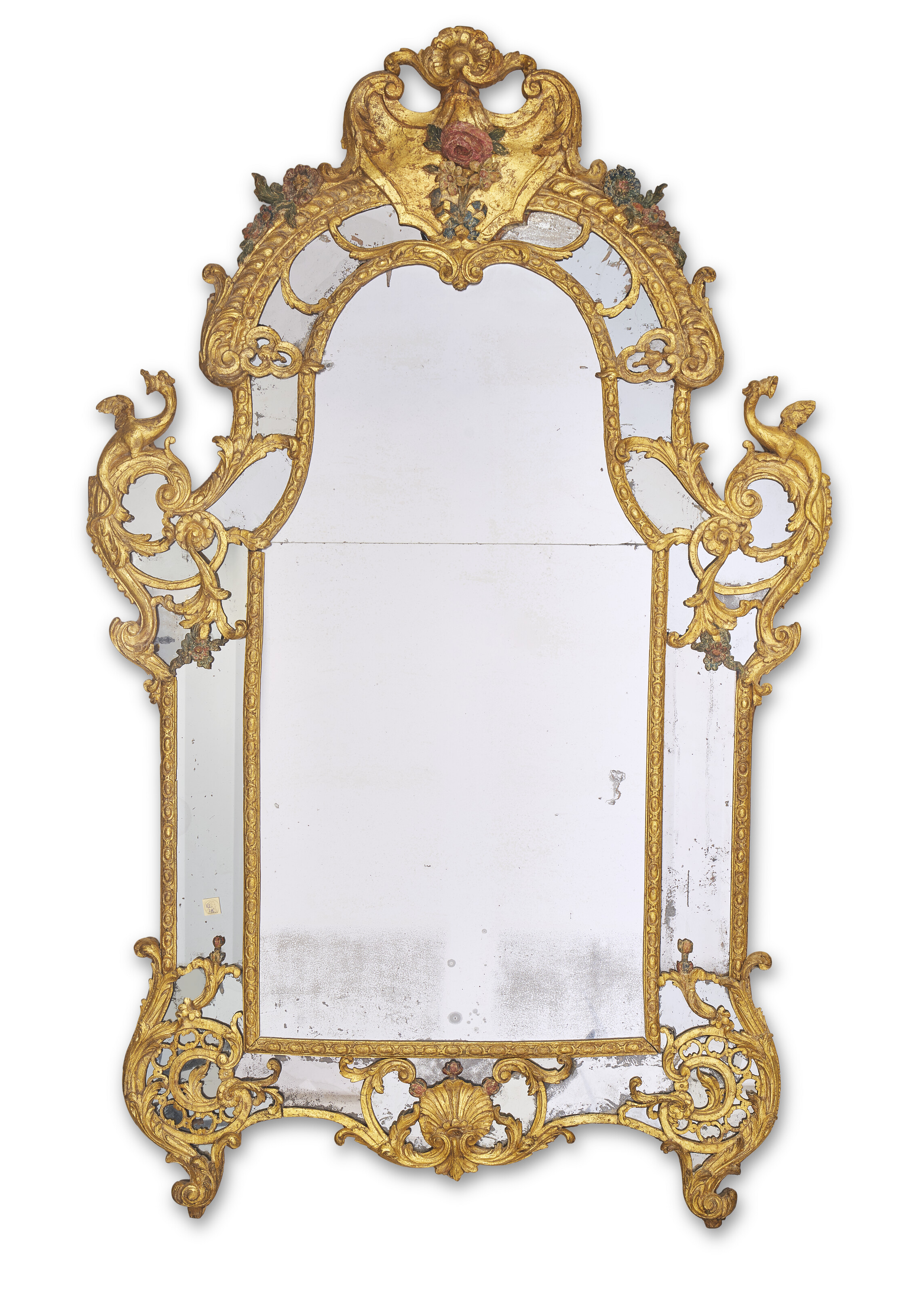 A FRENCH GILTWOOD AND POLYCHROME-PAINTED MIRROR