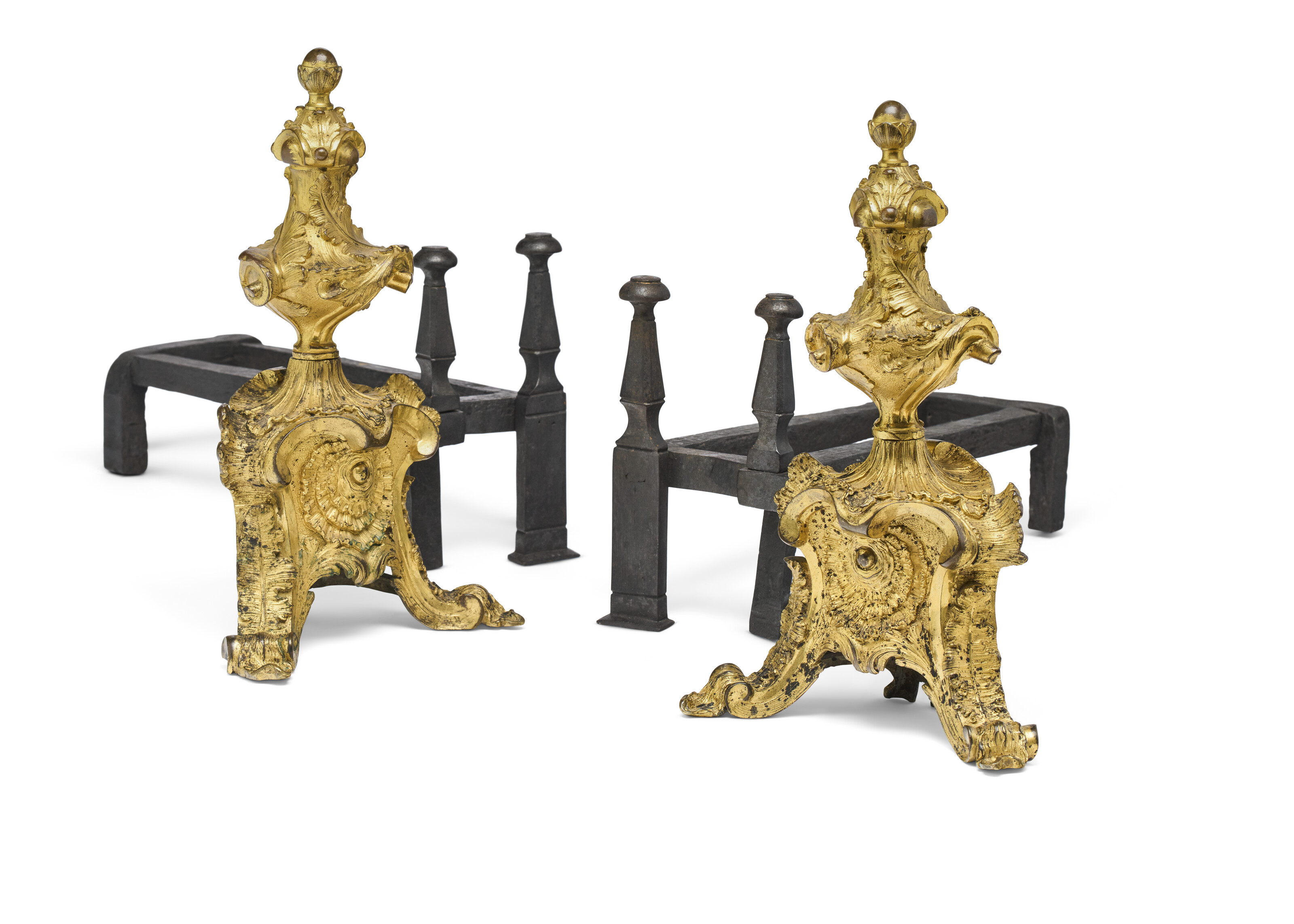 A PAIR OF LOUIS XV ORMOLU CHENETS