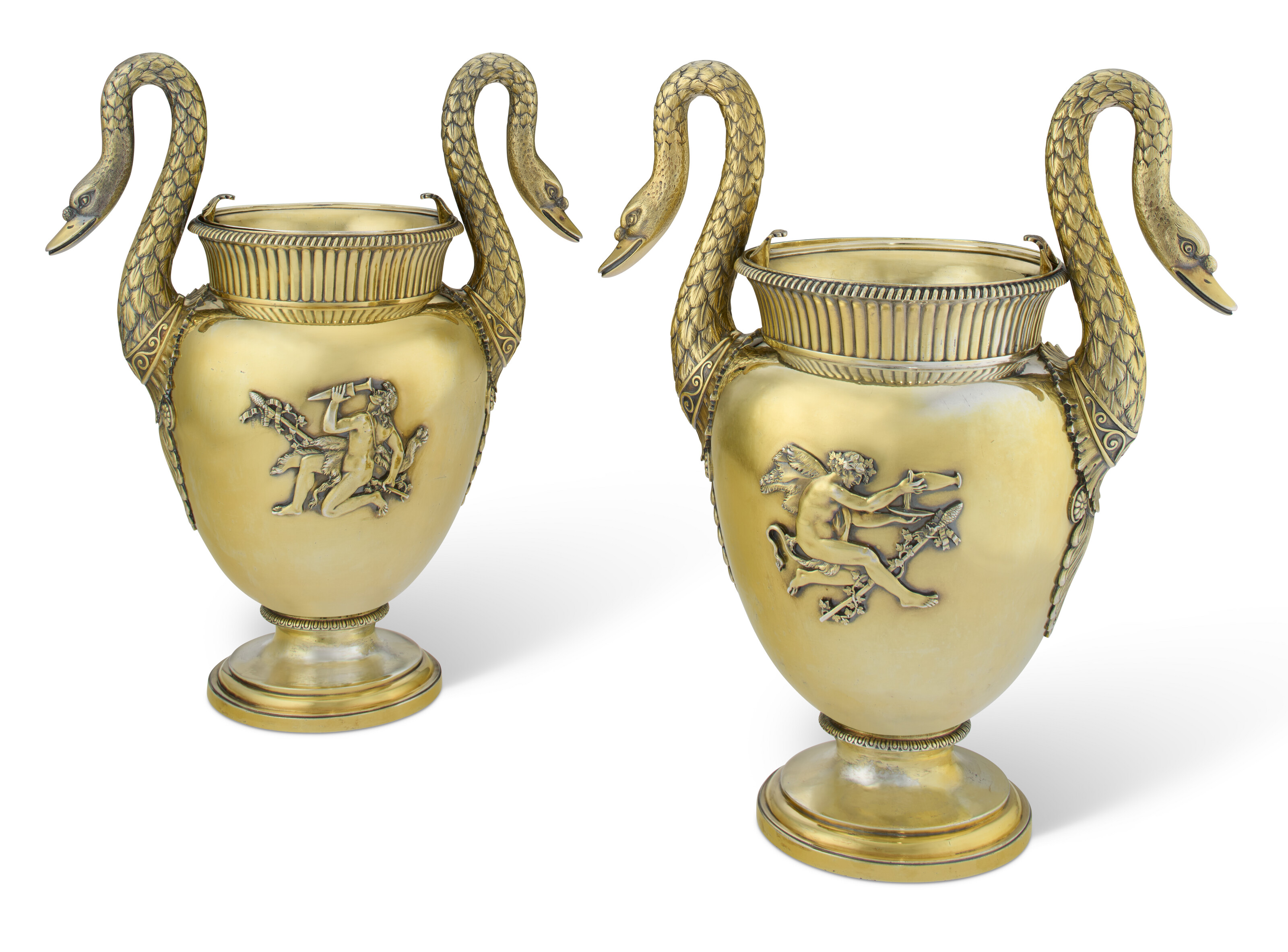 A PAIR OF GEORGE III SILVER-GILT WINE COOLERS
