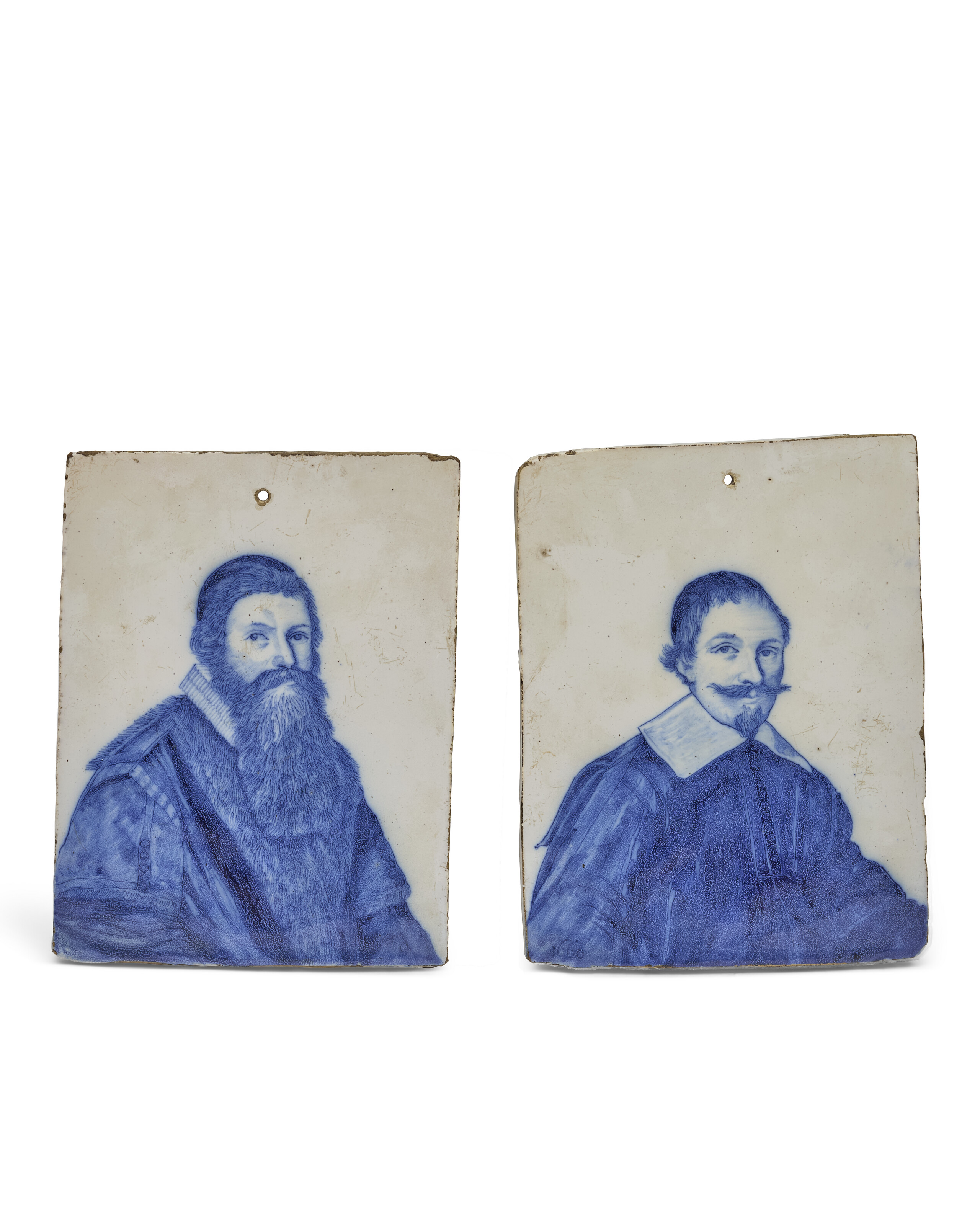 A PAIR OF DUTCH DELFT BLUE AND WHITE PORTRAIT PLAQUES