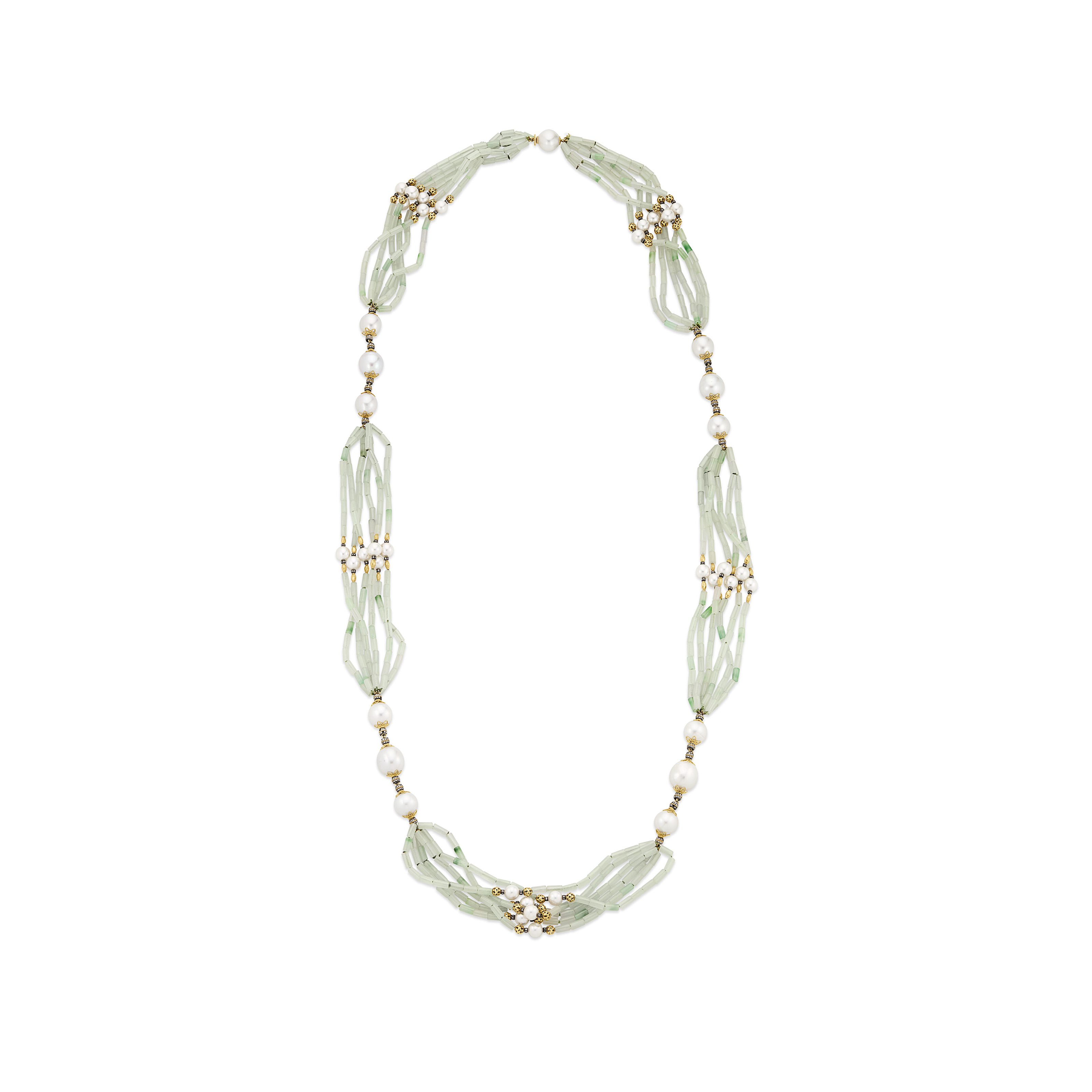 VERDURA CULTURED PEARL, JADE AND DIAMOND LONGCHAIN MULTI-STRAND ...