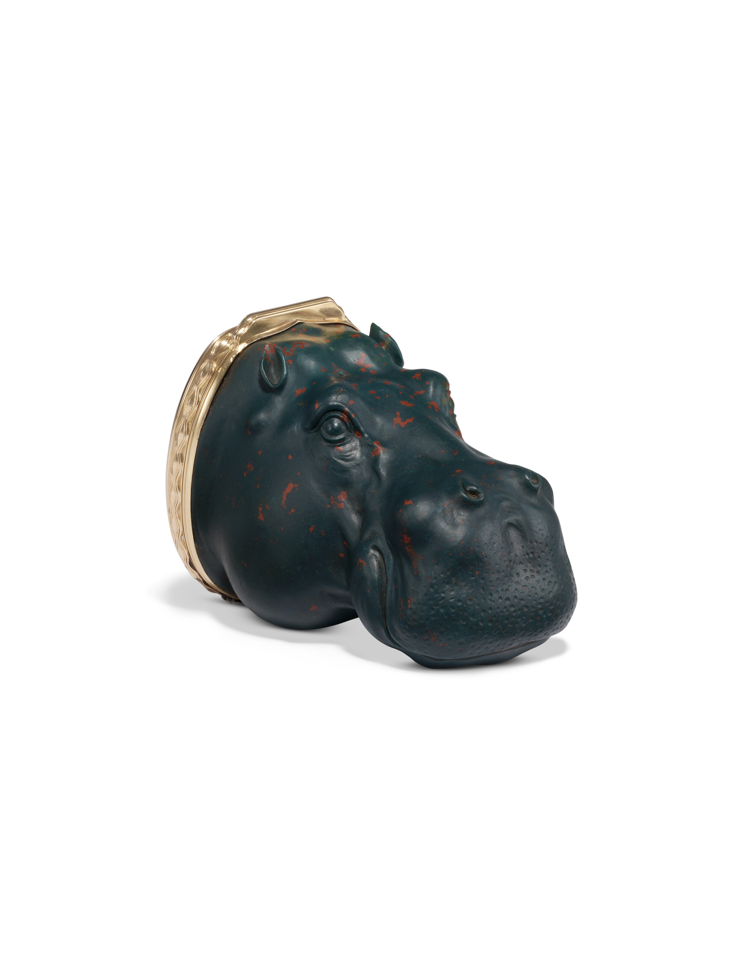 Hippo A LARGE AND RARE JEWELED AND GOLD-MOUNTED BLOODSTONE SNUFF BOX