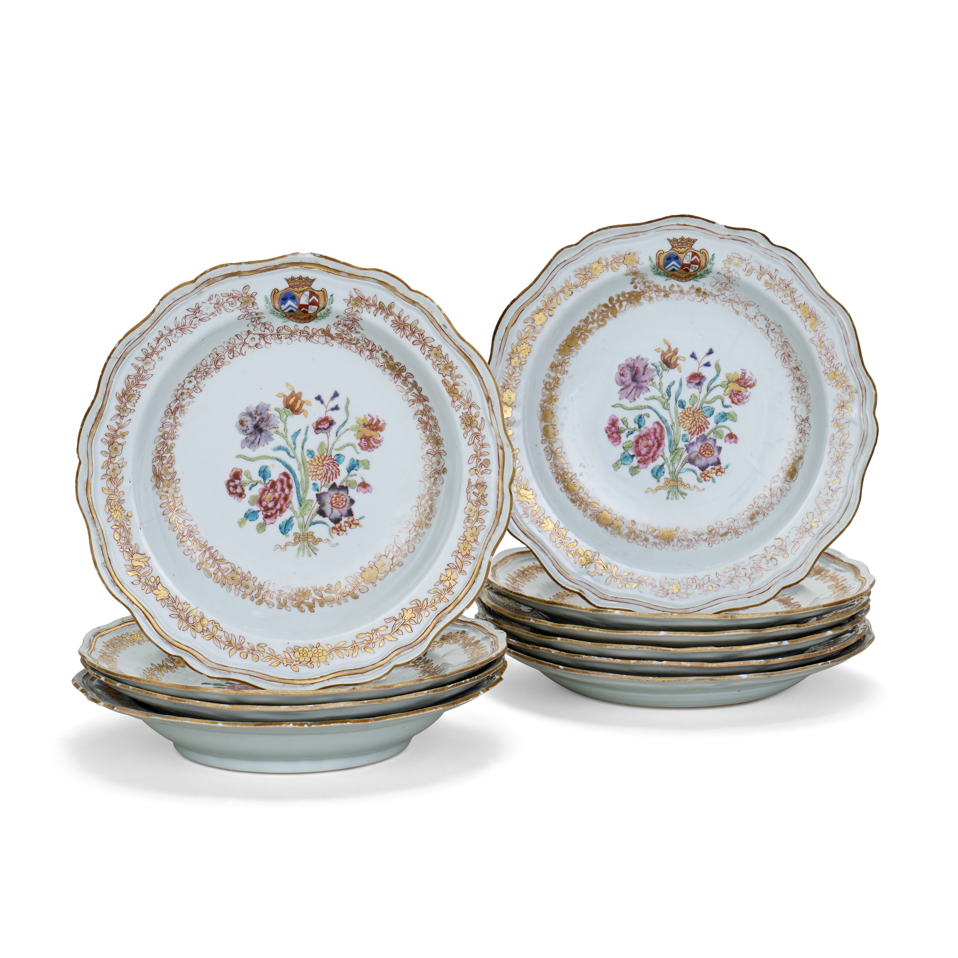 SET OF SEVEN CHINESE EXPORT PORCELAIN 'FRENCH MARKET' ARMORIAL