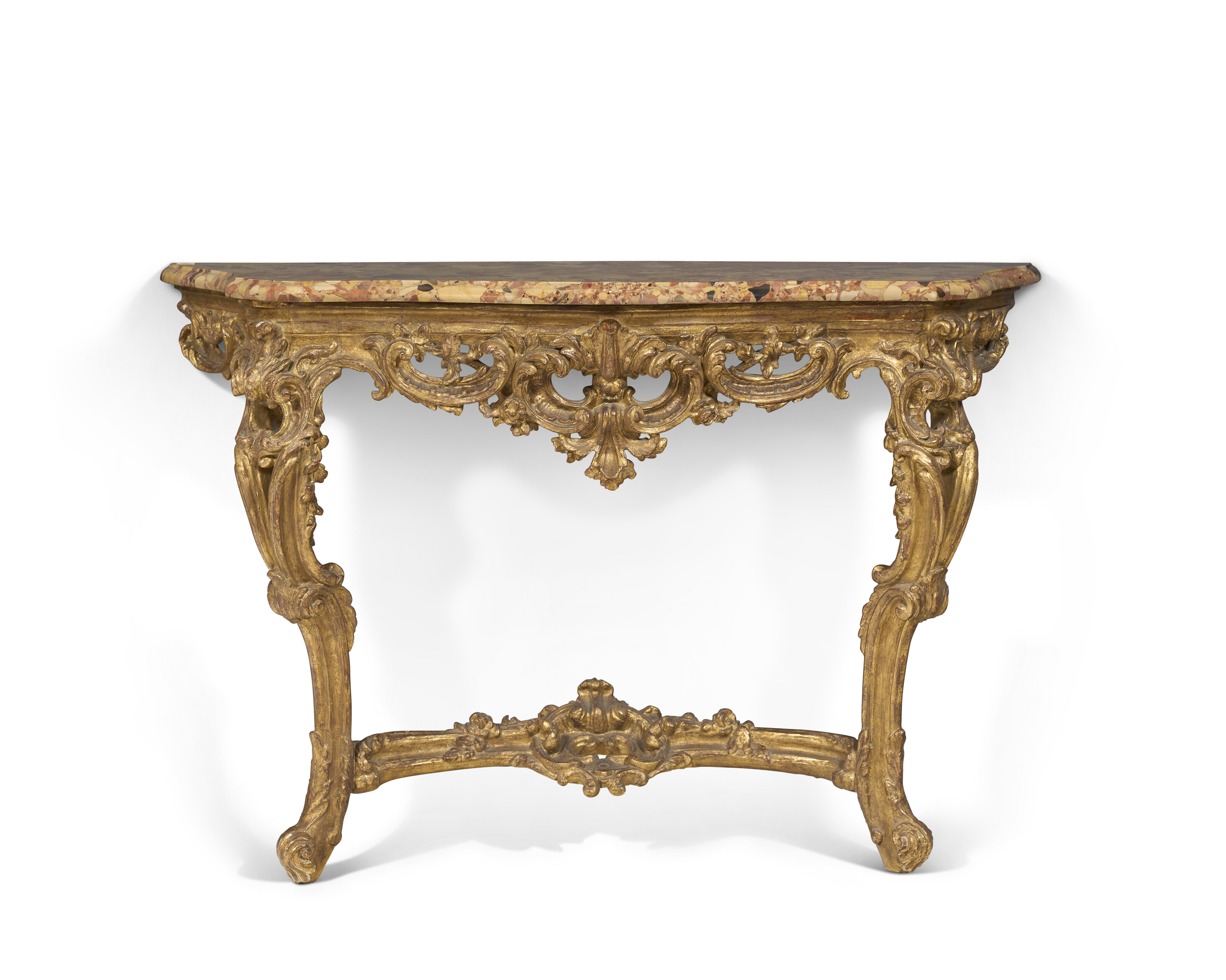 A SOUTH ITALIAN GILTWOOD CONSOLE TABLE, THIRD QUARTER 18TH CENTURY